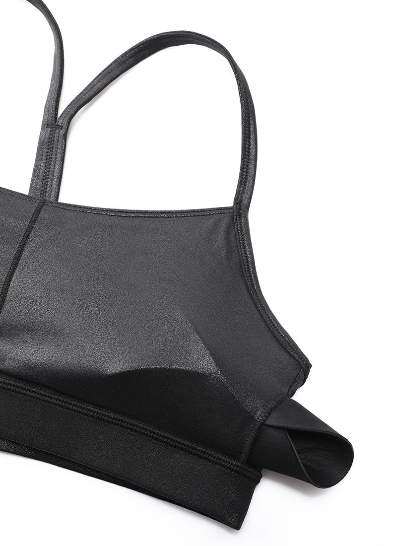 CRZ YOGA レディース ヨガ ライトサポートButterluxe スポーツブラ Yバック ブラック クラシックレザー
