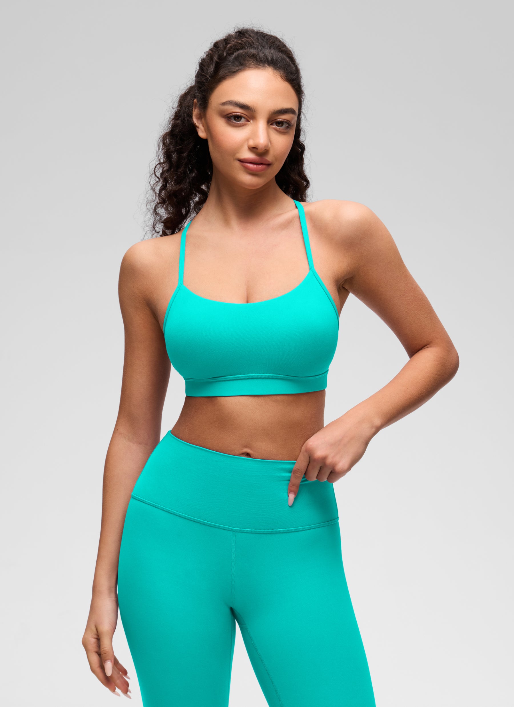 CRZ YOGA Women's Yoga Light Support Butterluxe Sports Bra Y back Tropics Teal