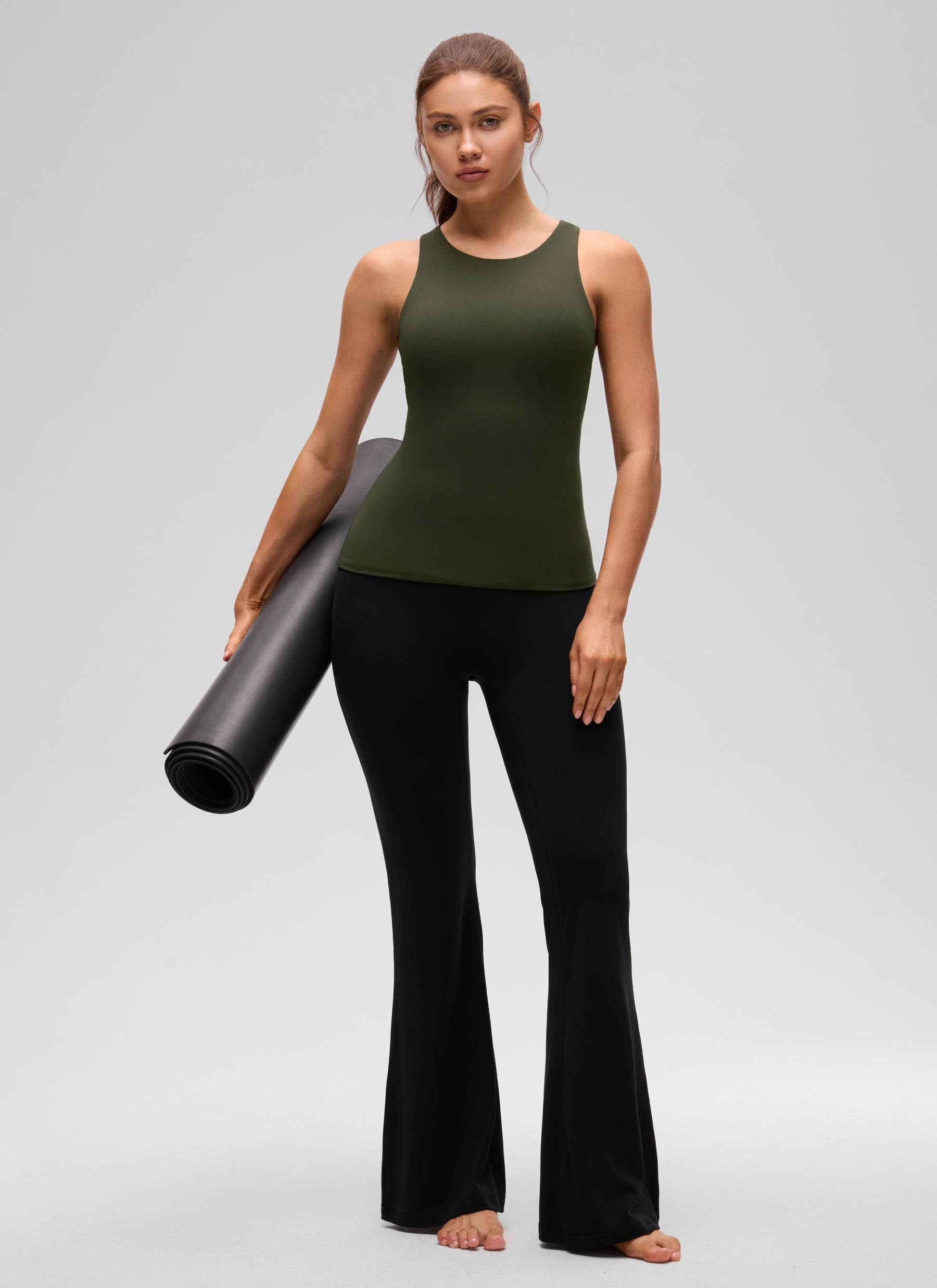CRZ YOGA Women's Butterluxe Built-in Bra High Neck Racerback Tank Olive Green