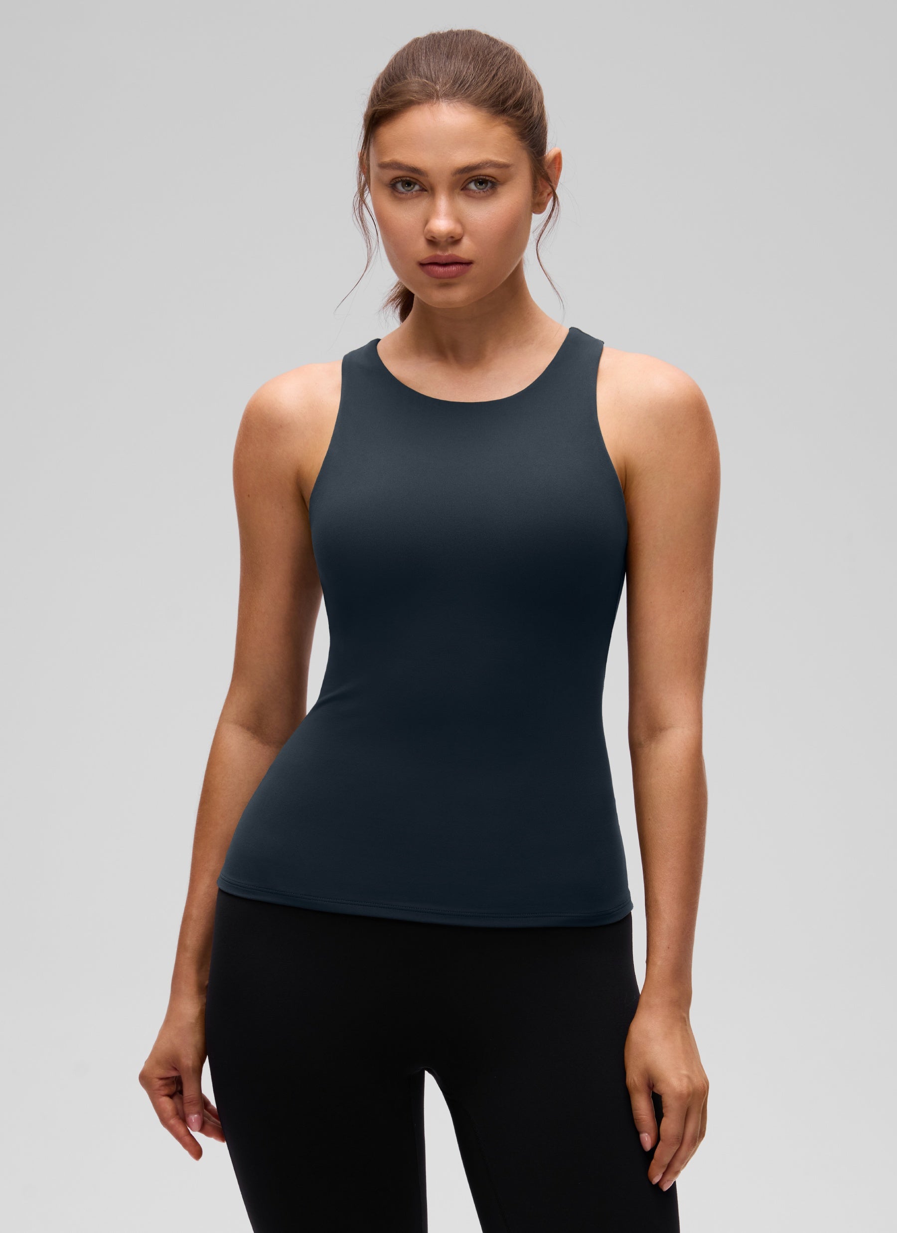 CRZ YOGA Women's Butterluxe Built-in Bra High Neck Racerback Tank True Navy