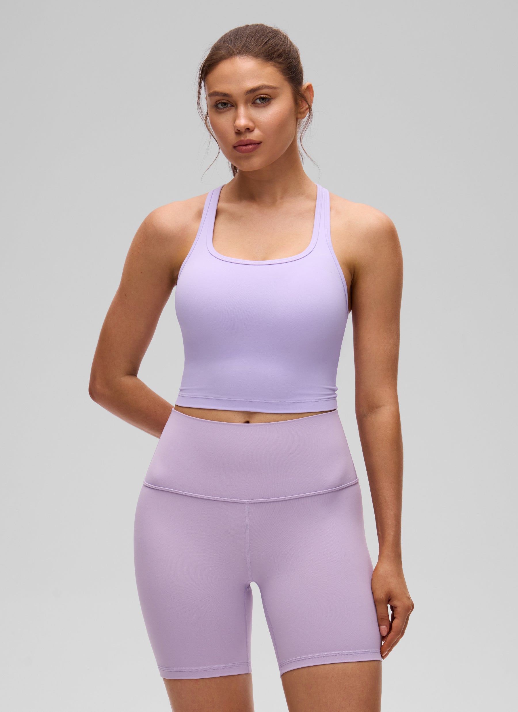 CRZ YOGA レディース ヨガ ローサポート Butterluxe スクープネックブラ Yバックスタイル ラベンダーフロスト