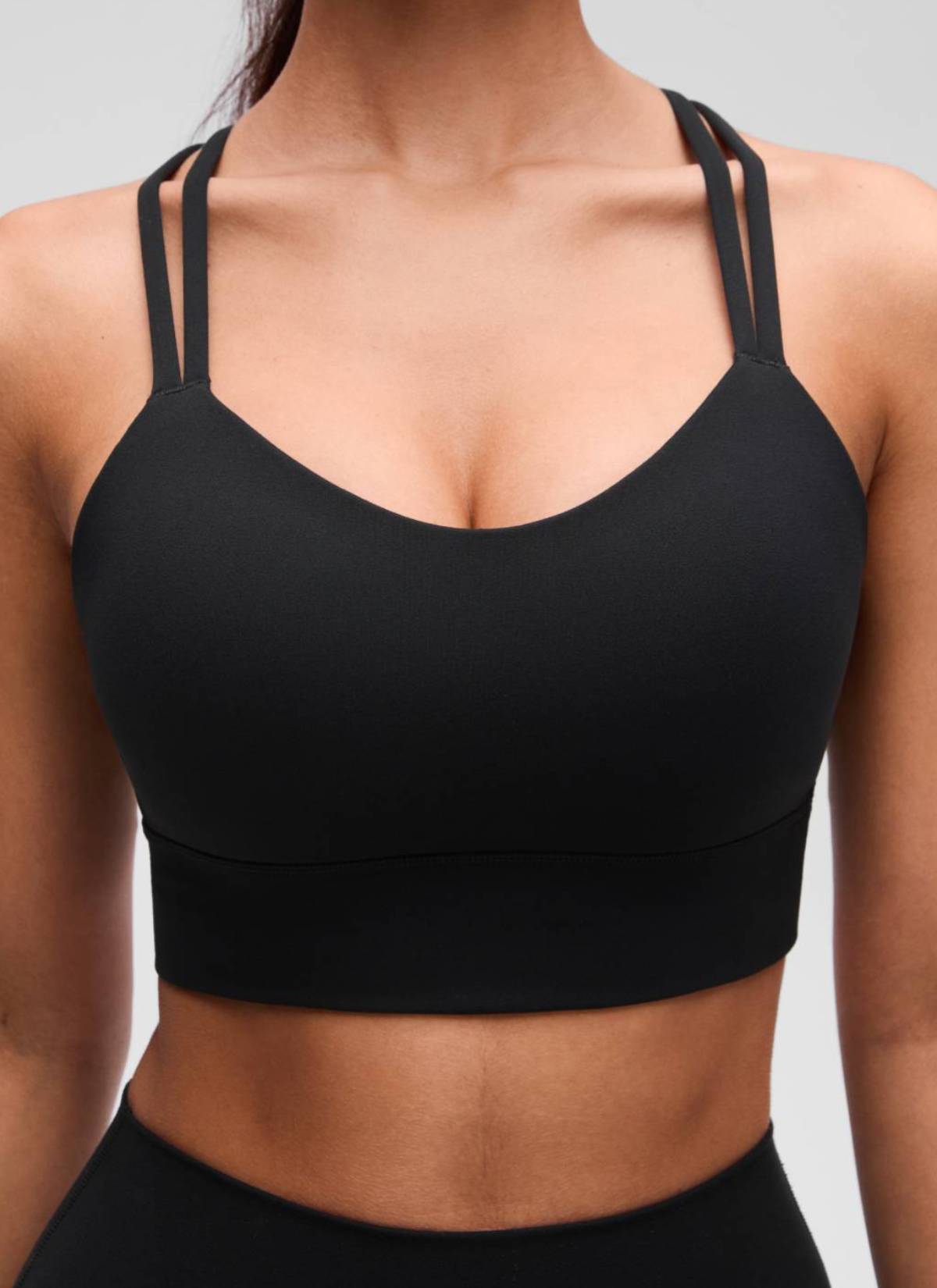 CRZ YOGA Womens Butterluxe Strappy Longline Criss Cross Molded Cup Bra Black
