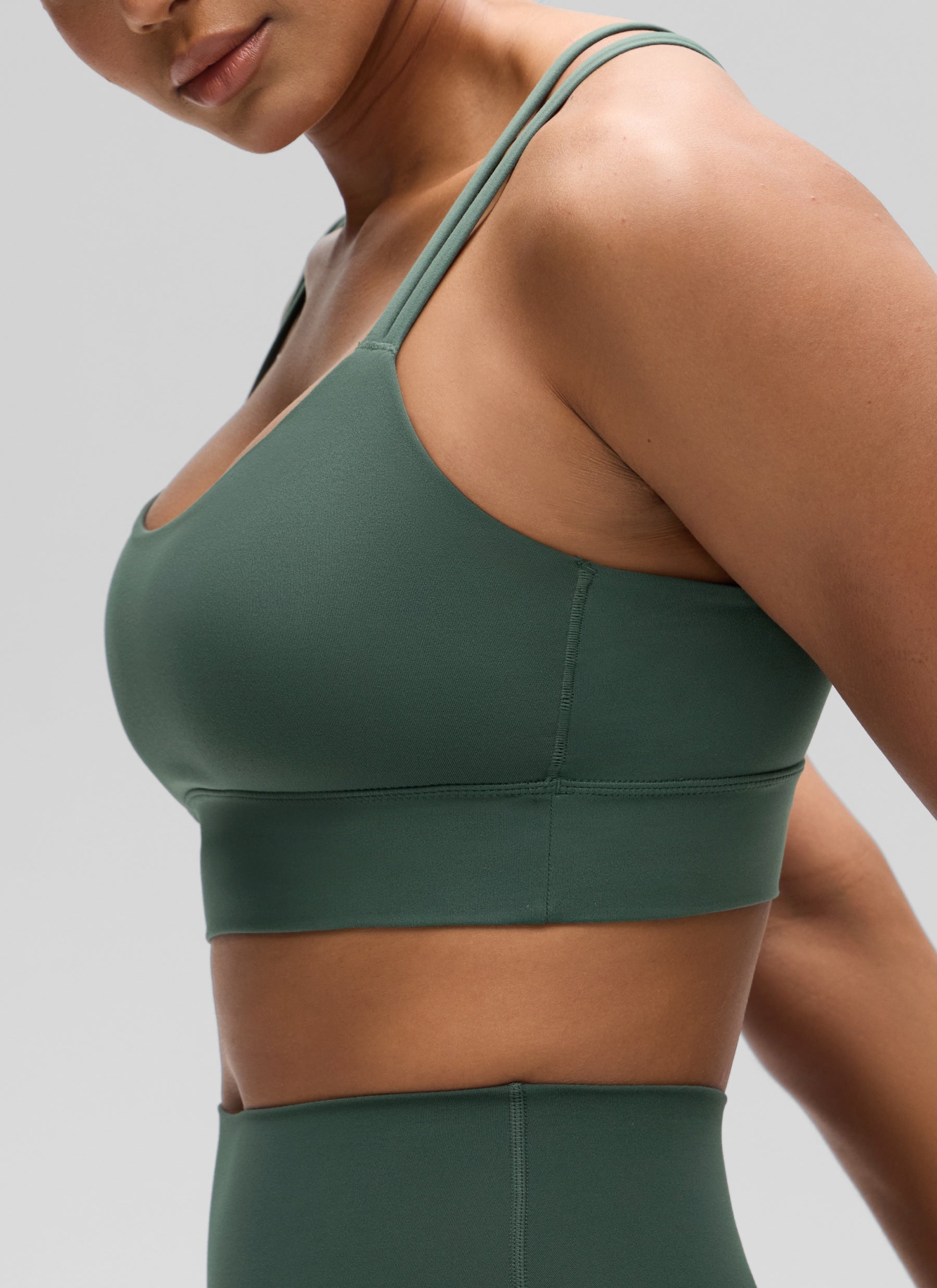CRZ YOGA Womens Butterluxe Strappy Longline Criss Cross Molded Cup Bra Dark Forest Green
