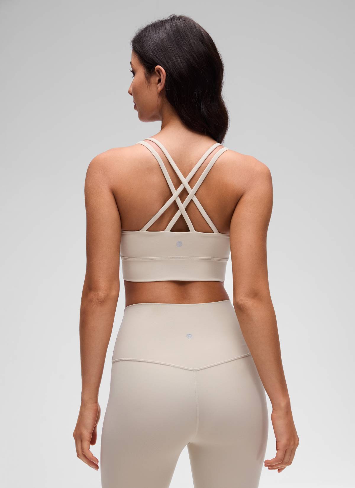 CRZ YOGA Womens Butterluxe Strappy Longline Criss Cross Molded Cup Bra Mojave Tan
