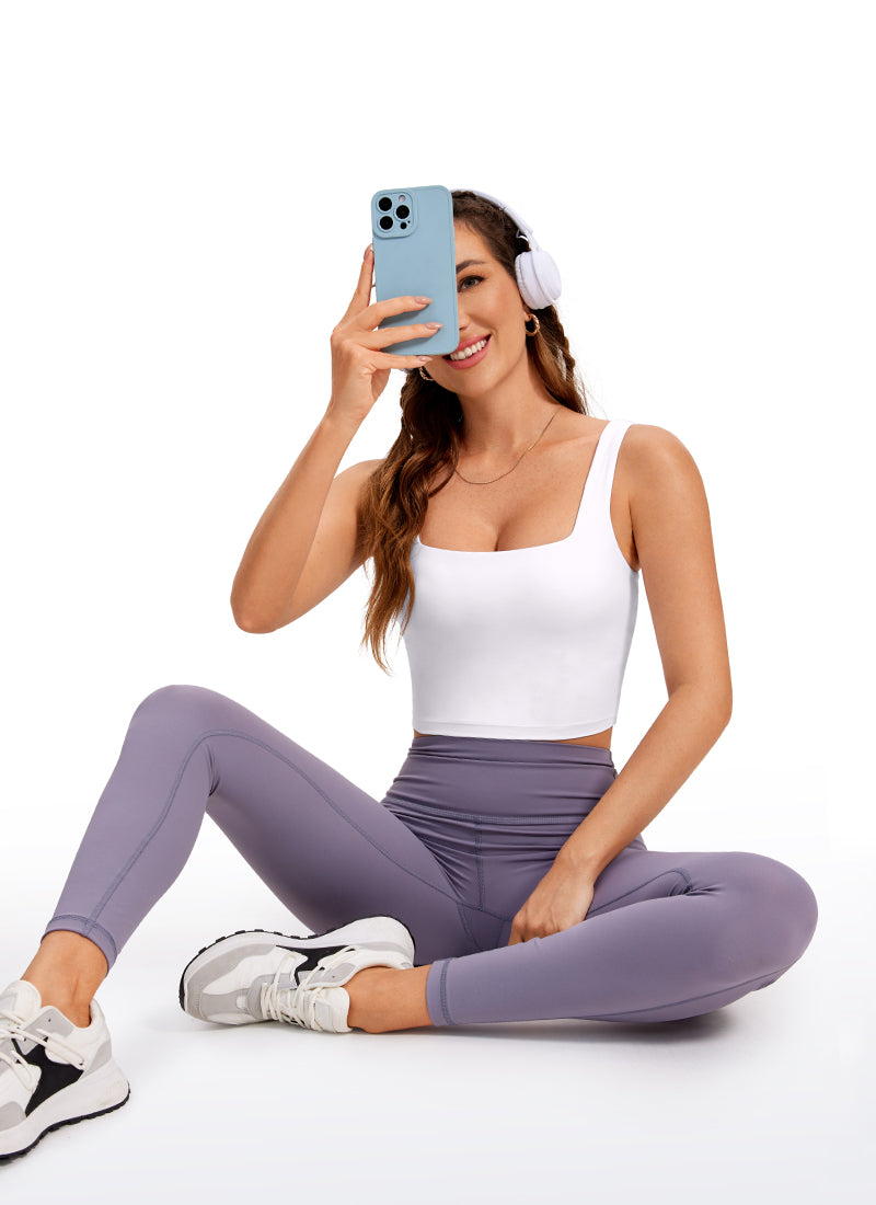 CRZ YOGA レディース ヨガ ローインパクト Butterluxe ロングラインブラ スクエアネック ホワイト