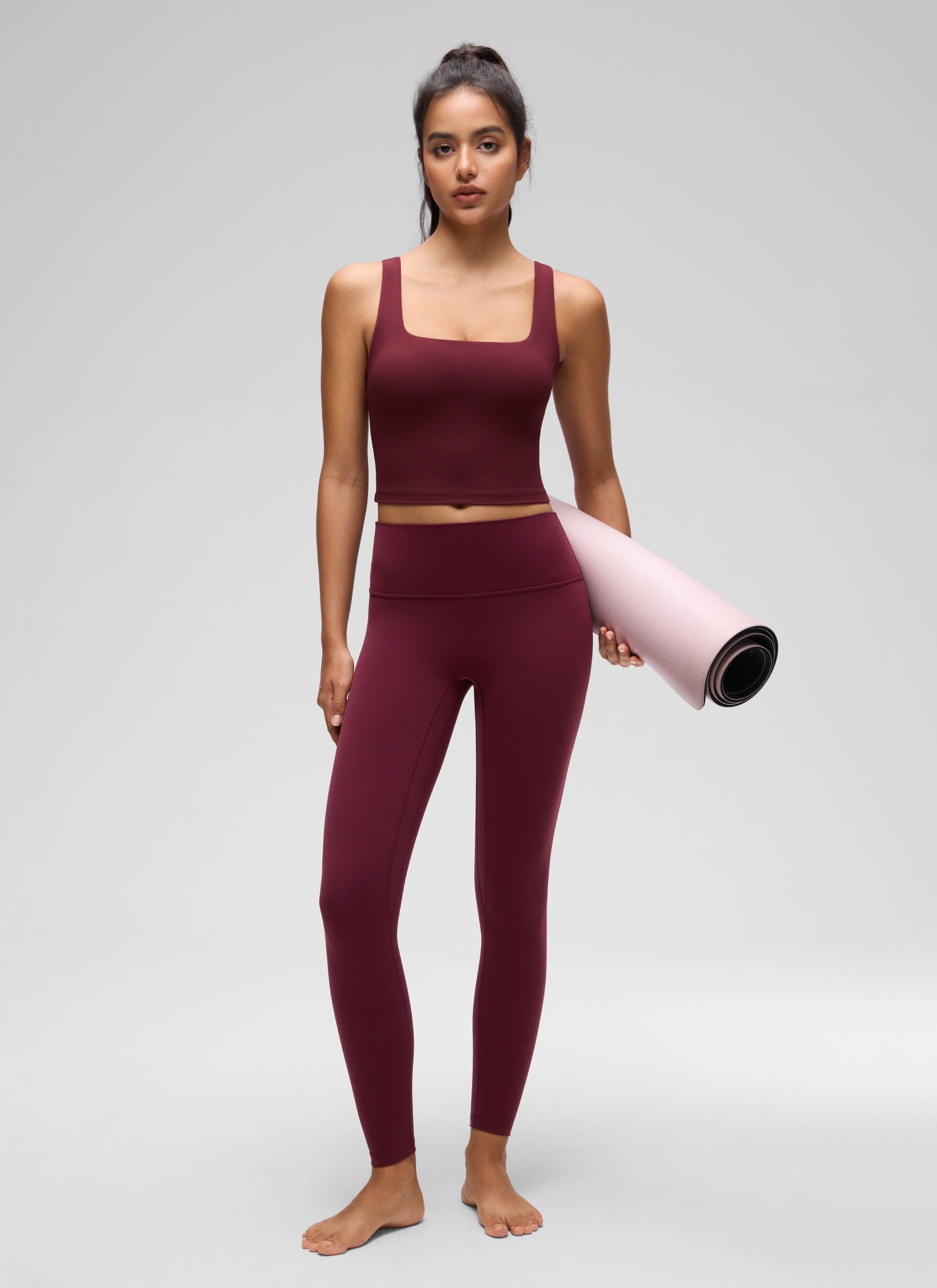 CRZ YOGA レディース ヨガ ローサポート Butterluxe ロングライン ブラ スクエアネック レッドメルロー