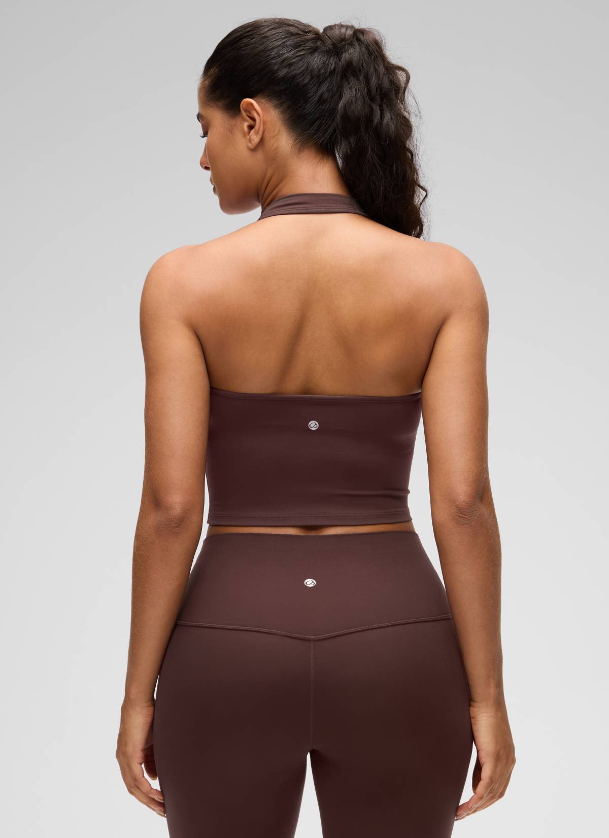 CRZ YOGA Womens Butterluxe Halter Longline Sports Bra Crop Tank Tops Taupe