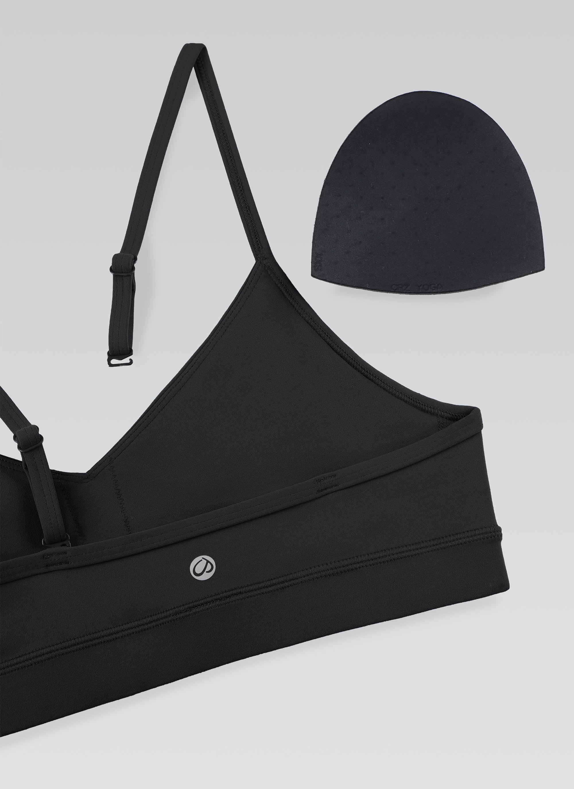 CRZ YOGAButterluxe レディース Vネックキャミソール ヨガ用パッド入りスポーツブラ ブラック