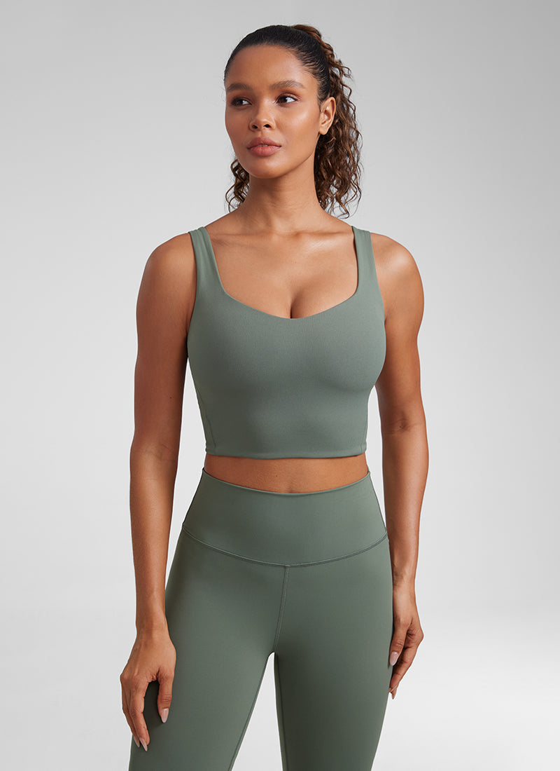 CRZ YOGA レディース ヨガ モールドカップ Butterluxe ロングラインブラ Vネック グレーセージ