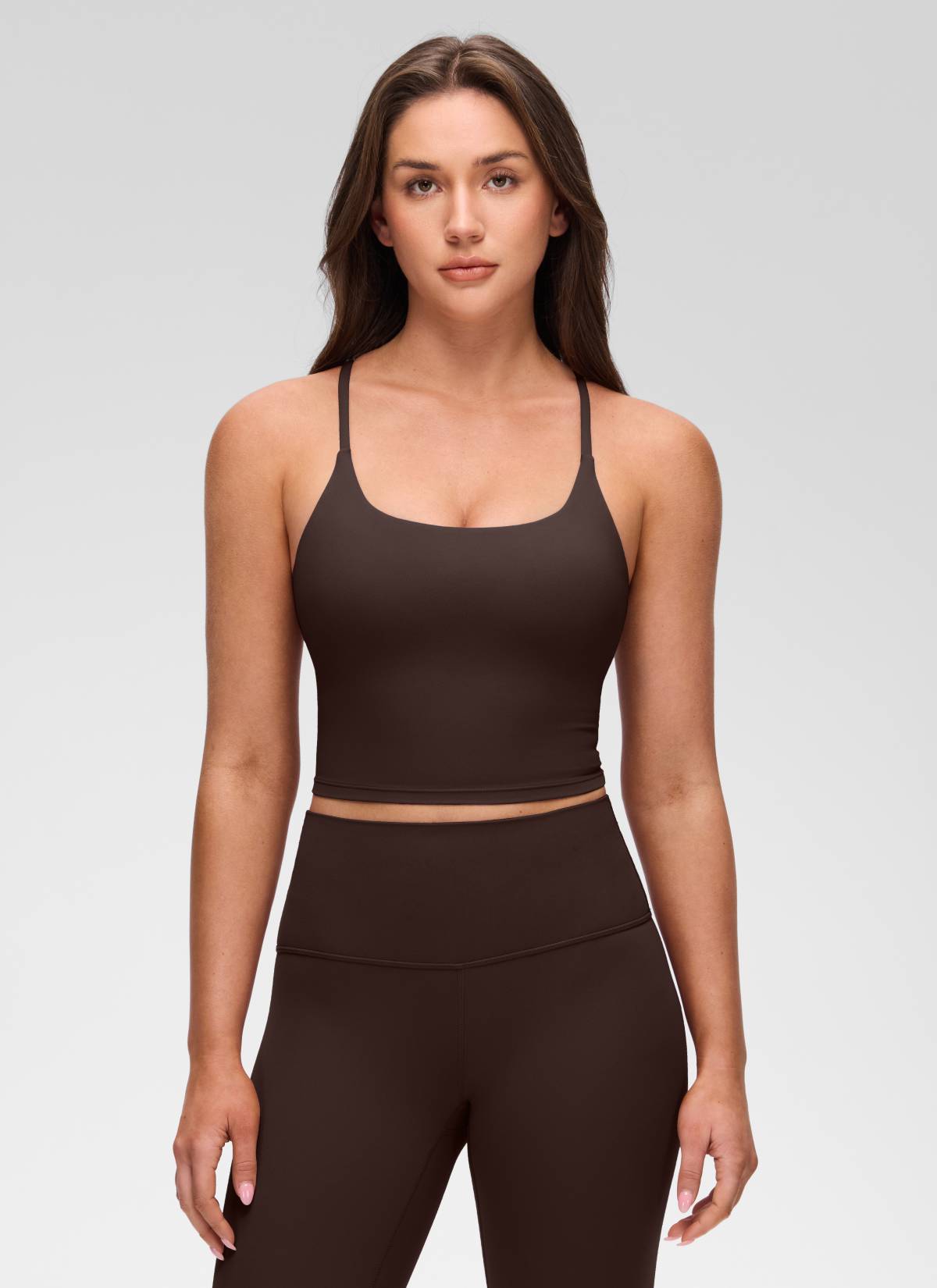 CRZ YOGA レディース Butterluxe Uネック ツイストクロスバック ブラパッド付きタンクトップ ホットファッジブラウン