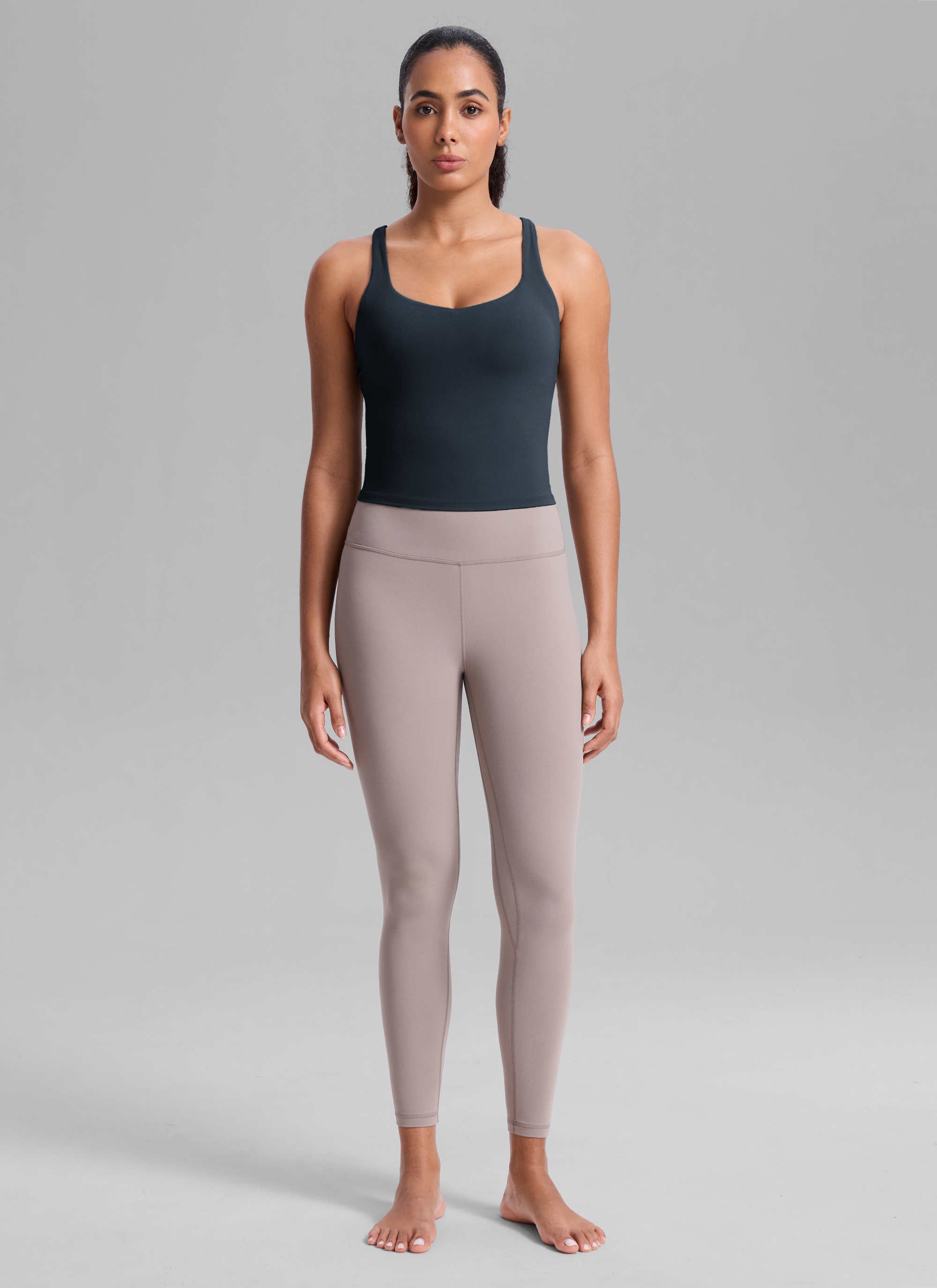 CRZ YOGA レディース「Butterlift 」ワークアウト用 Vネック・レーサーバック・ブラ付きタンクトップ トゥルーネイビー