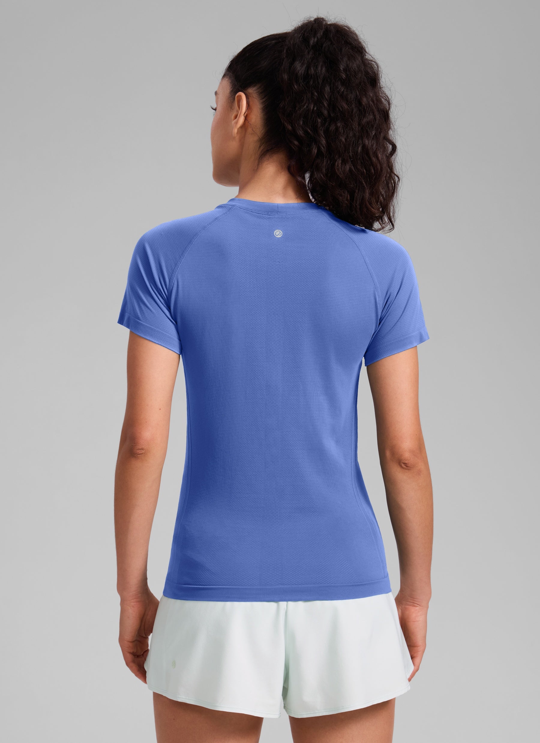 CRZ YOGA Women's Running Classic Fit Shirts Seamless Short Sleeves Wild Indigo