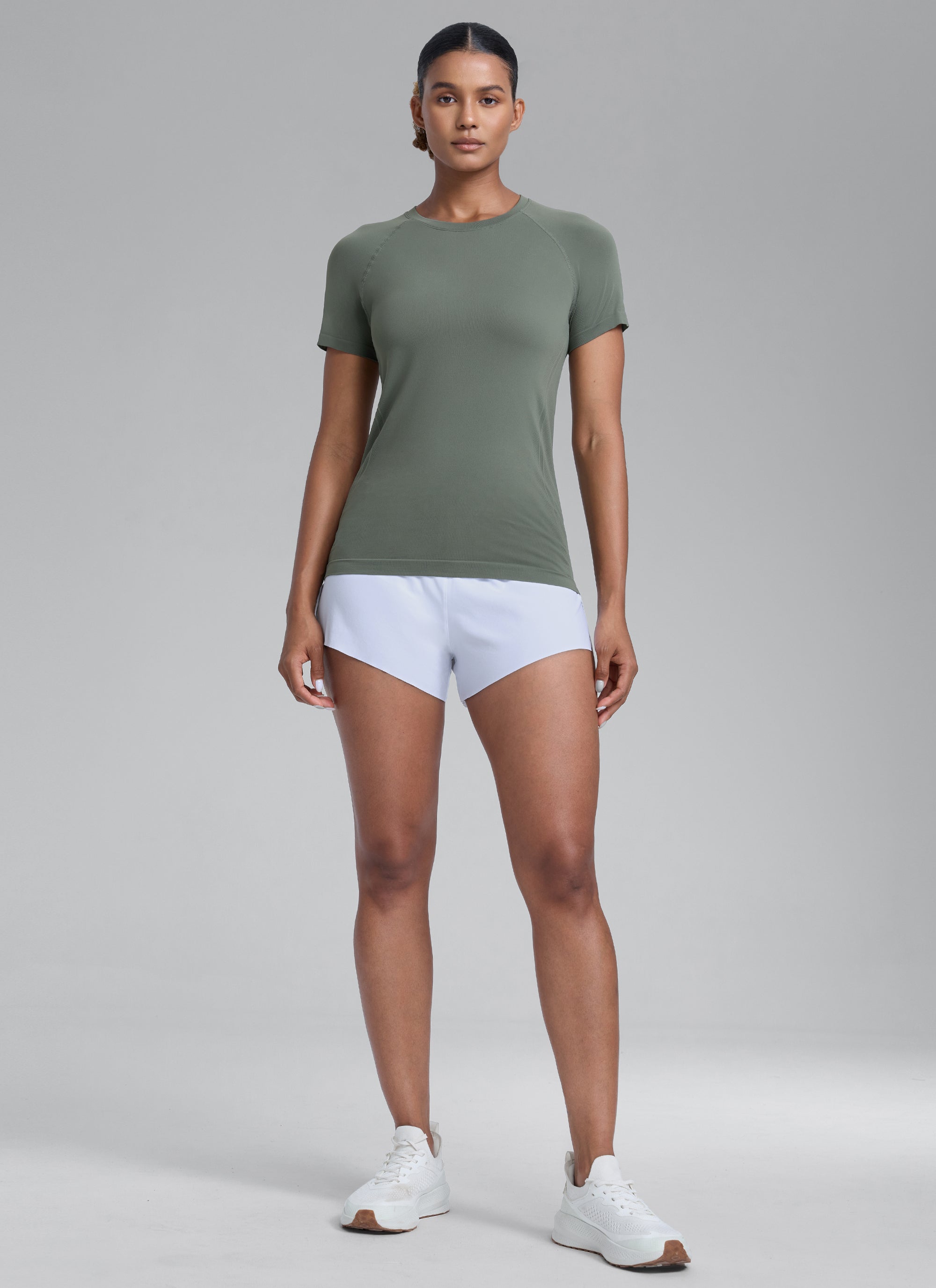 CRZ YOGA Women's Running Classic Fit Shirts Seamless Short Sleeves Grey Sage