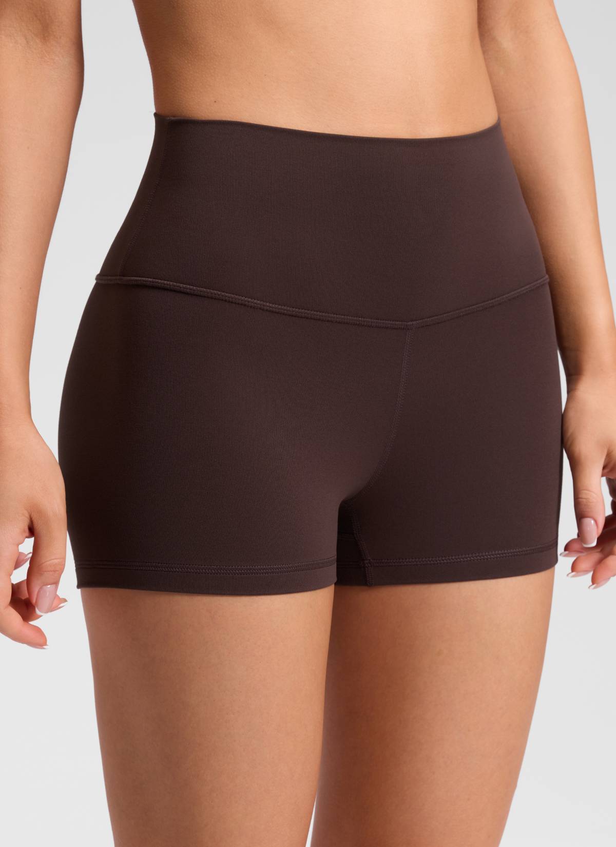 CRZ YOGA Women's Yoga High Rise Booty Butterluxe Biker Shorts 2.5'' Hot Fudge Brown