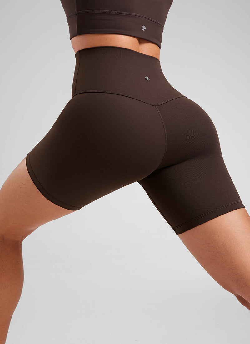 CRZ YOGA Women's Yoga High Rise Biker Shorts Butterluxe Shorts 6'' Hot Fudge Brown