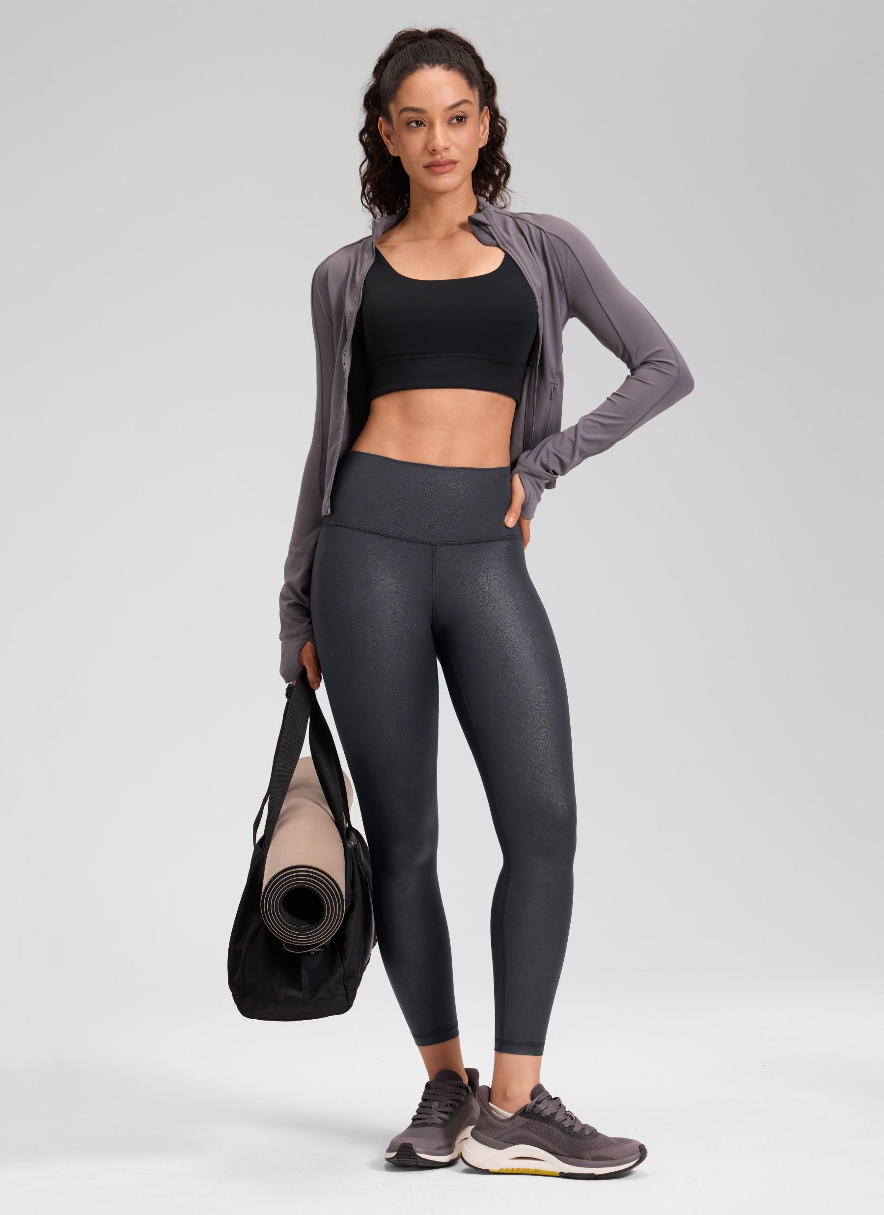 CRZ YOGA Women Butterluxe Matte Faux Leather Leggings 25'' Mysterious Grey Foil Pattern