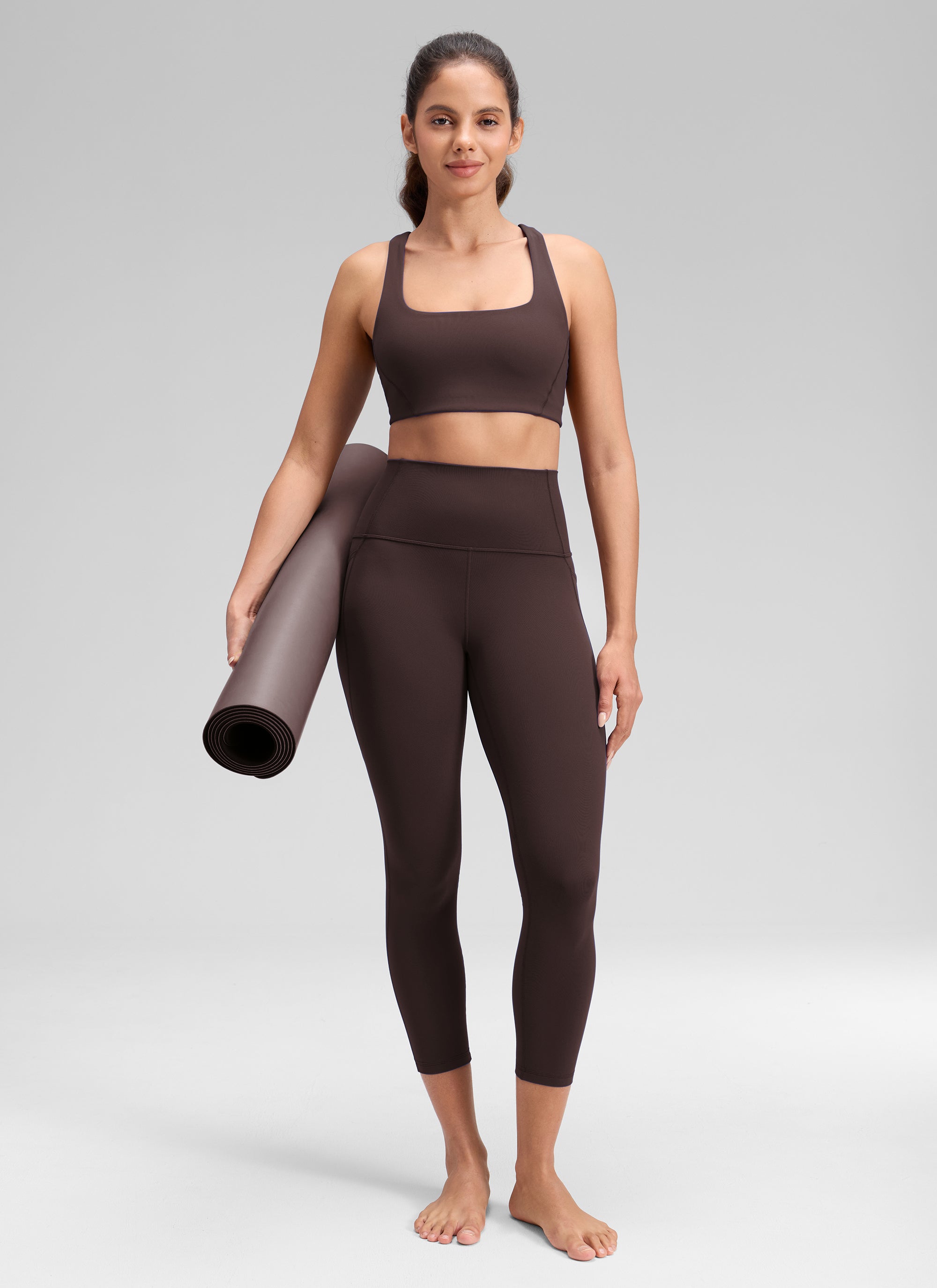 CRZ YOGA レディース Butterluxe ハイウエスト ポケット付き カプリレギンス 58 cm ホットファッジブラウン