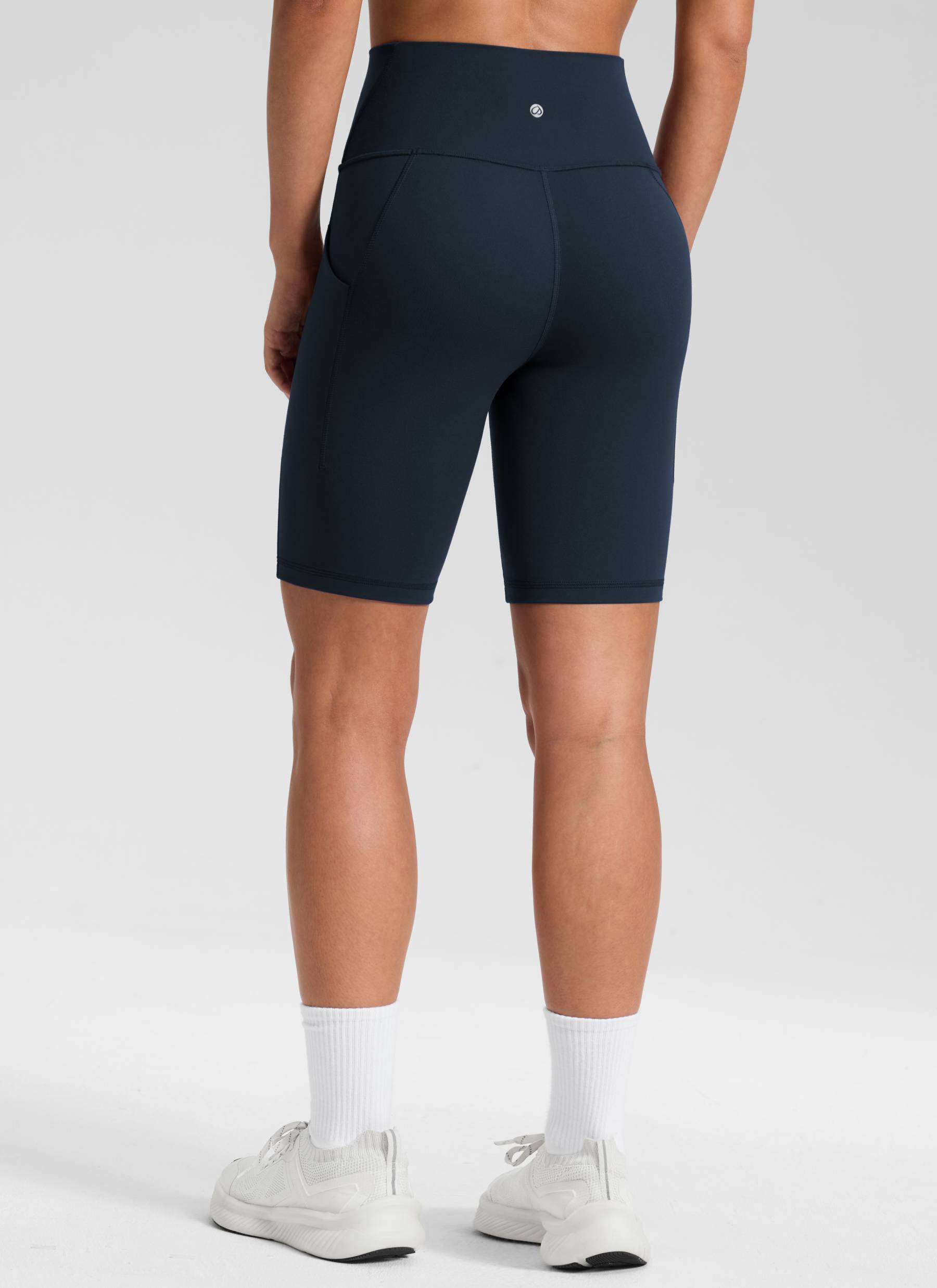 CRZ YOGA Women's Yoga High Rise Biker Butterluxe Pockets Shorts 8'' True Navy