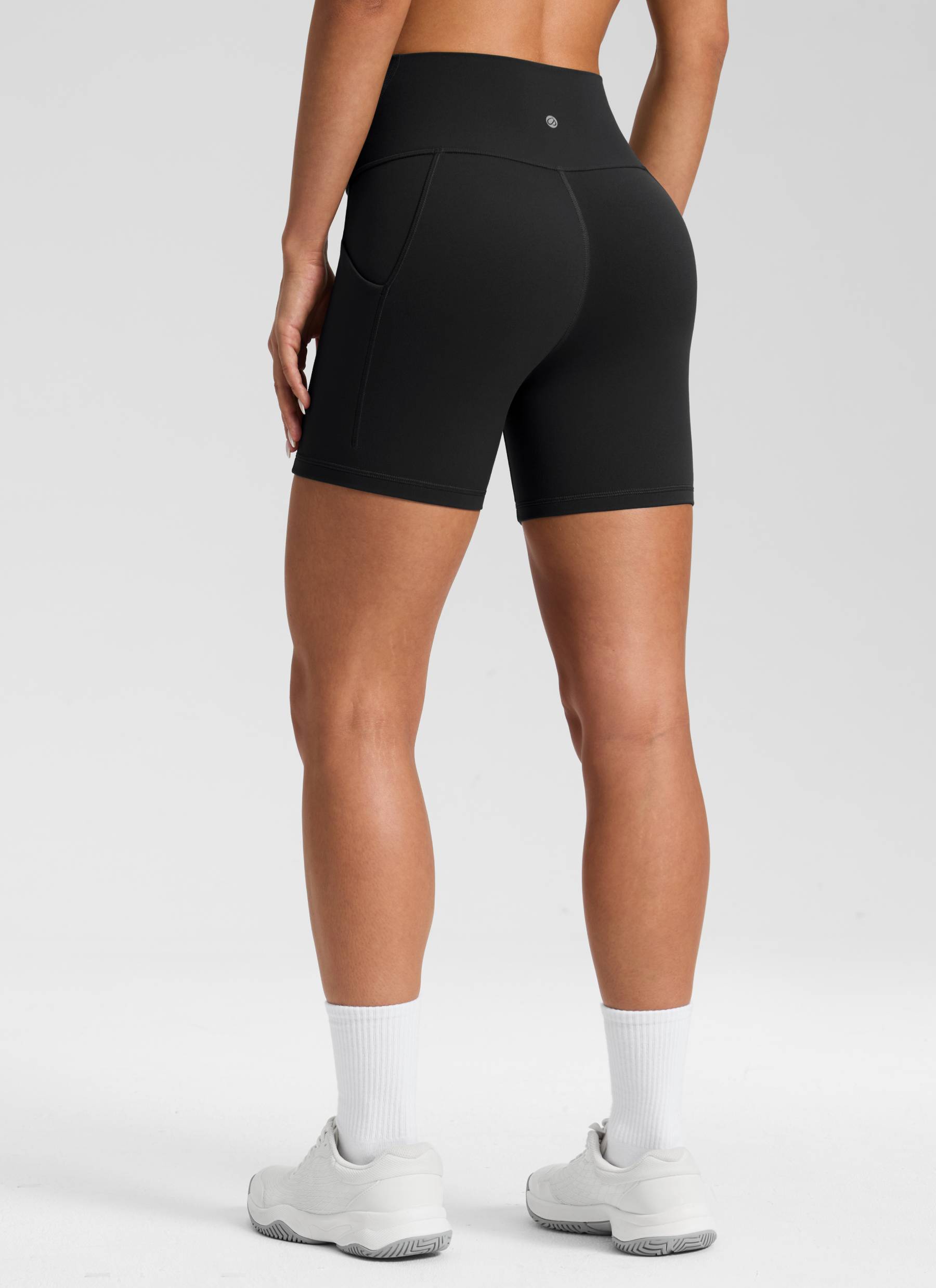 CRZ YOGA Women's Yoga High Rise Biker Butterluxe Pockets Shorts 5'' Black
