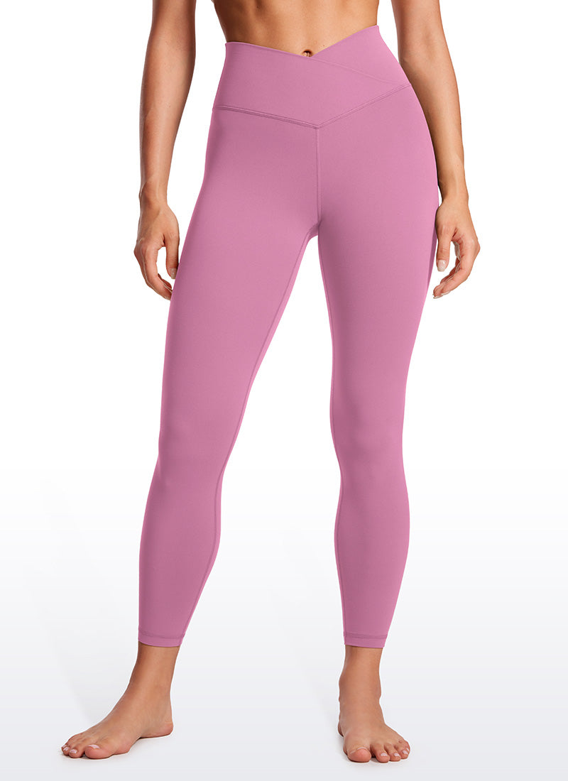 CRZ YOGA Women's High Rise Butterluxe Yoga Leggings 25'' V Cross Waist Velvet Dust