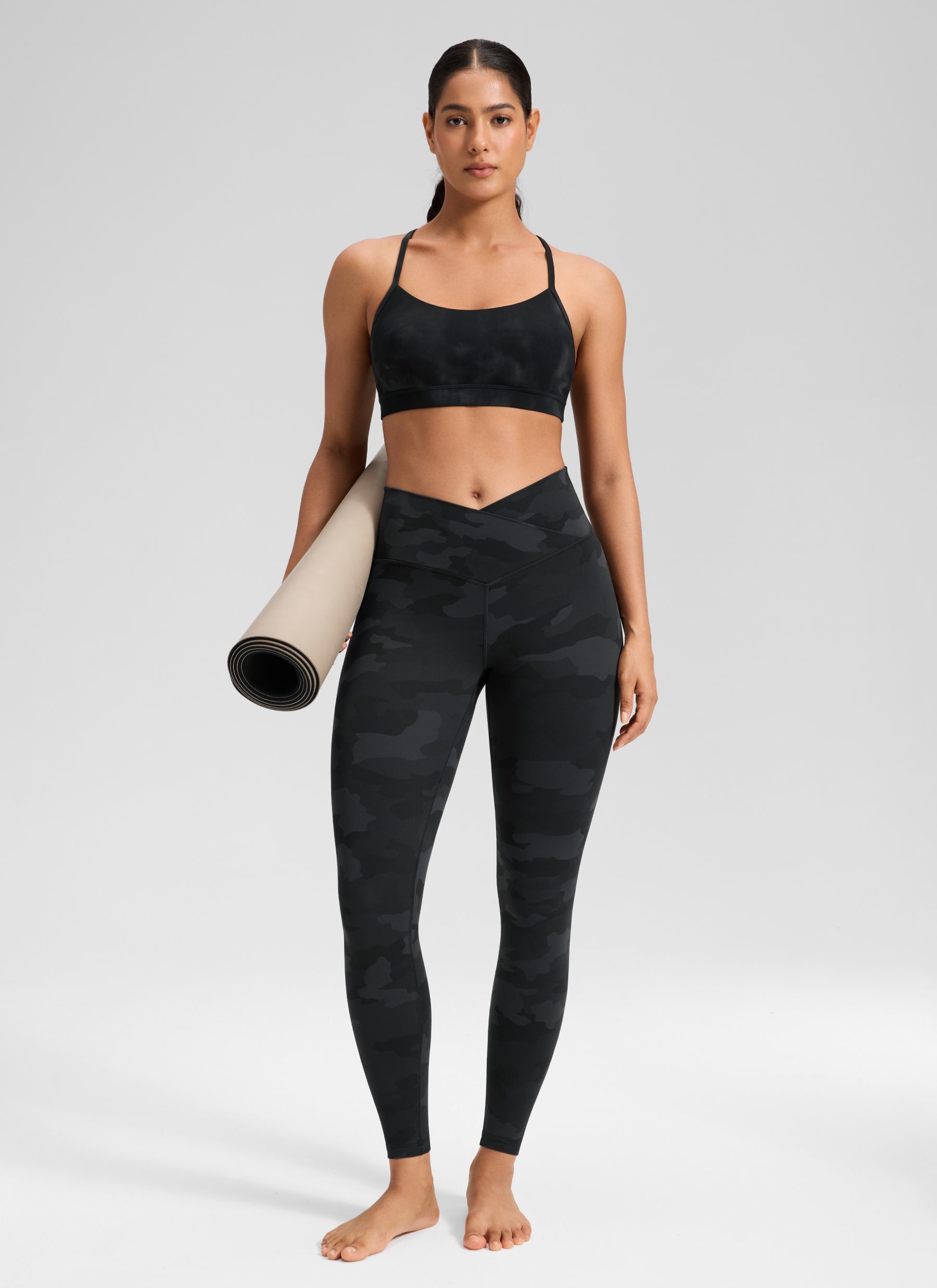 CRZ YOGA Women's High Rise Butterluxe Yoga Leggings 25'' V Cross Waist Dark Grey Camouflage 2