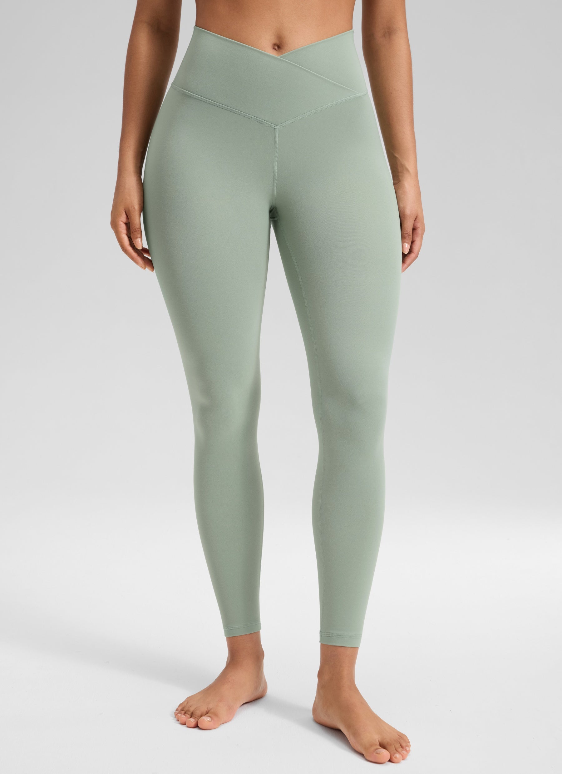 CRZ YOGA Women's High Rise Butterluxe Yoga Leggings 25'' V Cross Waist Green Palm Court