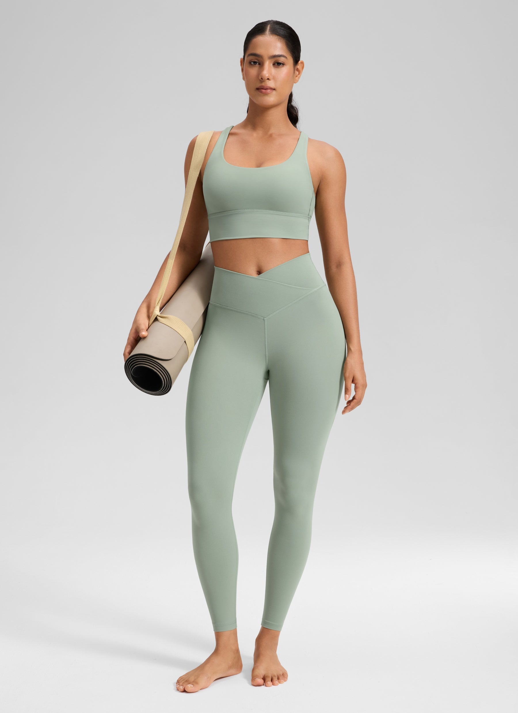 CRZ YOGA Women's High Rise Butterluxe Yoga Leggings 25'' V Cross Waist Green Palm Court