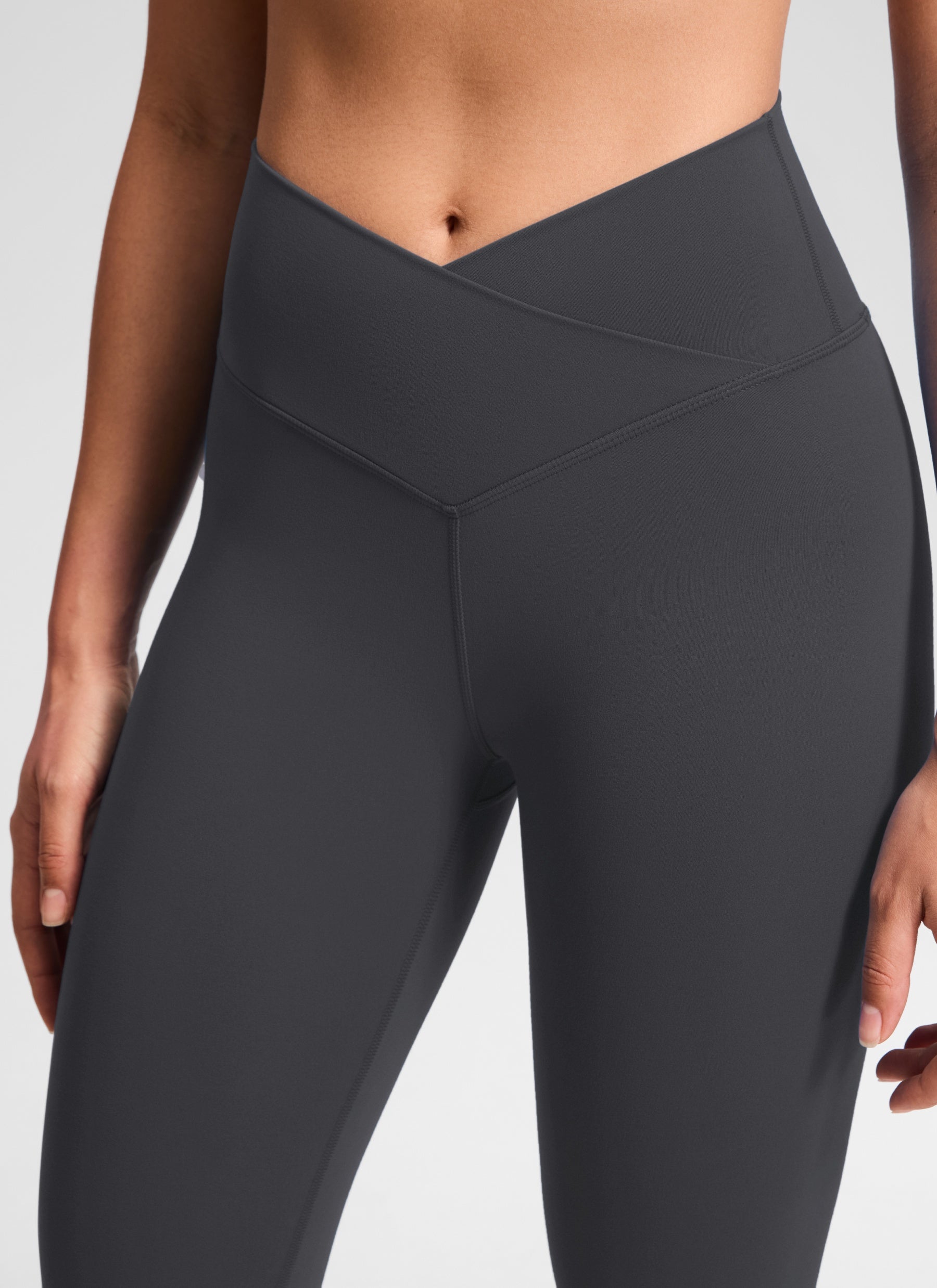 CRZ YOGA Women's High Rise Butterluxe Yoga Leggings 28'' V Cross Waist Mysterious Grey
