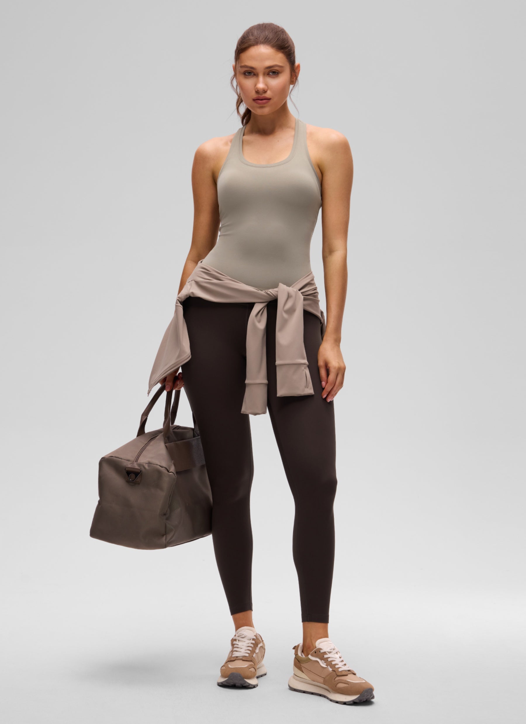 CRZ YOGA Women's Yoga Tight Fit Butterluxe Crewneck Tank Top Racerback Warm Ash Grey