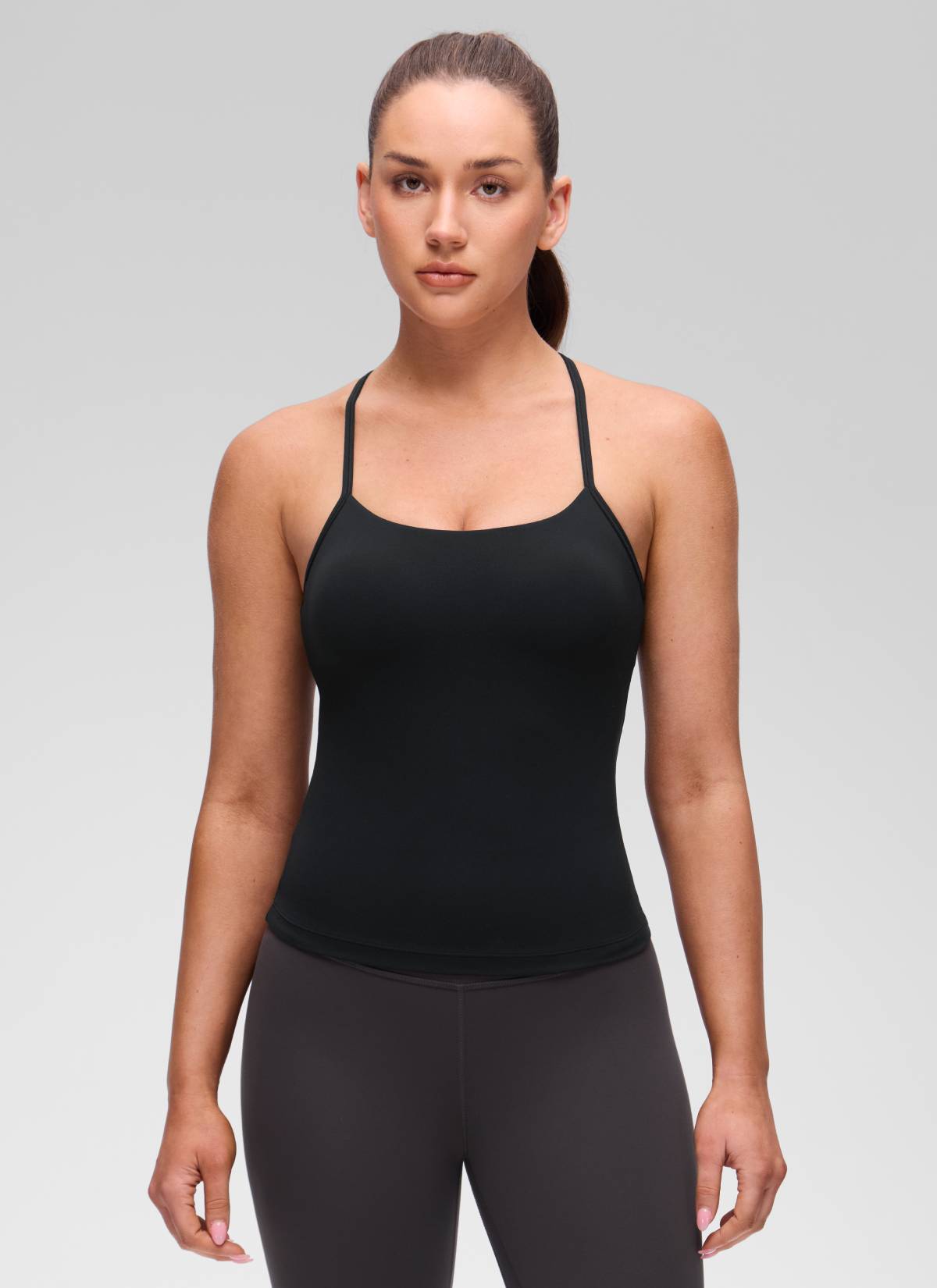 CRZ YOGA レディース ヨガ スリムフィット Butterluxe ブラトップ一体型 タンクトップ Yバック ブラック