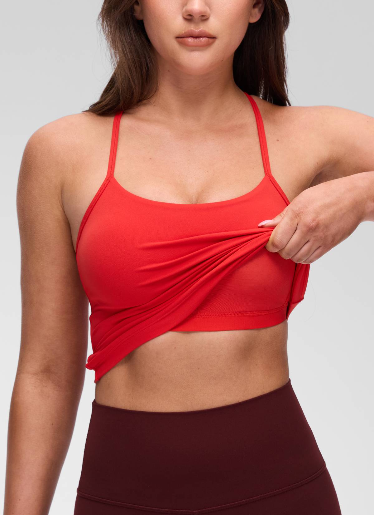 CRZ YOGA レディース ヨガ スリムフィット Butterluxe ブラトップ一体型 タンクトップ Yバック ディープレッド