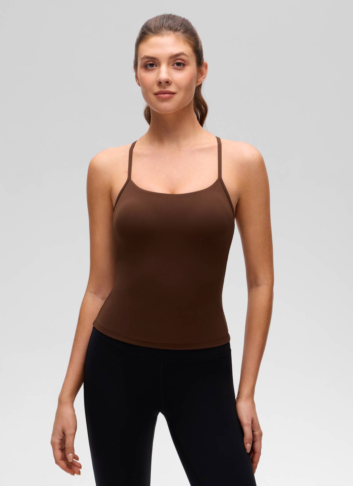CRZ YOGA レディース ヨガ スリムフィット Butterluxe ブラトップ一体型 タンクトップ Yバック ラヴァブラウン