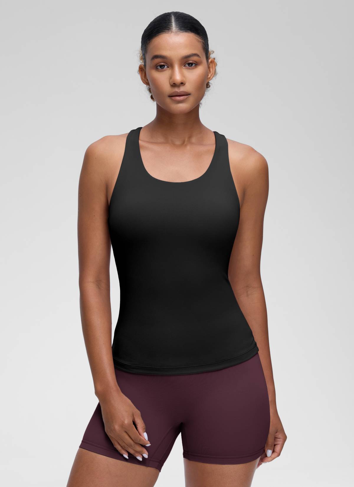 CRZ YOGA レディース ヨガ タイトフィット トップスButterluxe ブラ付きタンクトップ ブラック