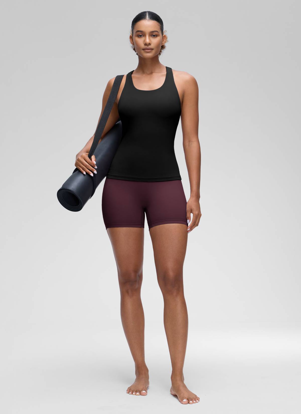 CRZ YOGA レディース ヨガ タイトフィット トップスButterluxe ブラ付きタンクトップ ブラック