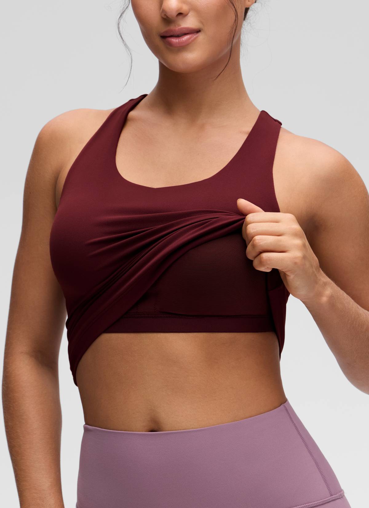 CRZ YOGA レディース ヨガ タイトフィット トップスButterluxe ブラ付きタンクトップ レッド・メルロー