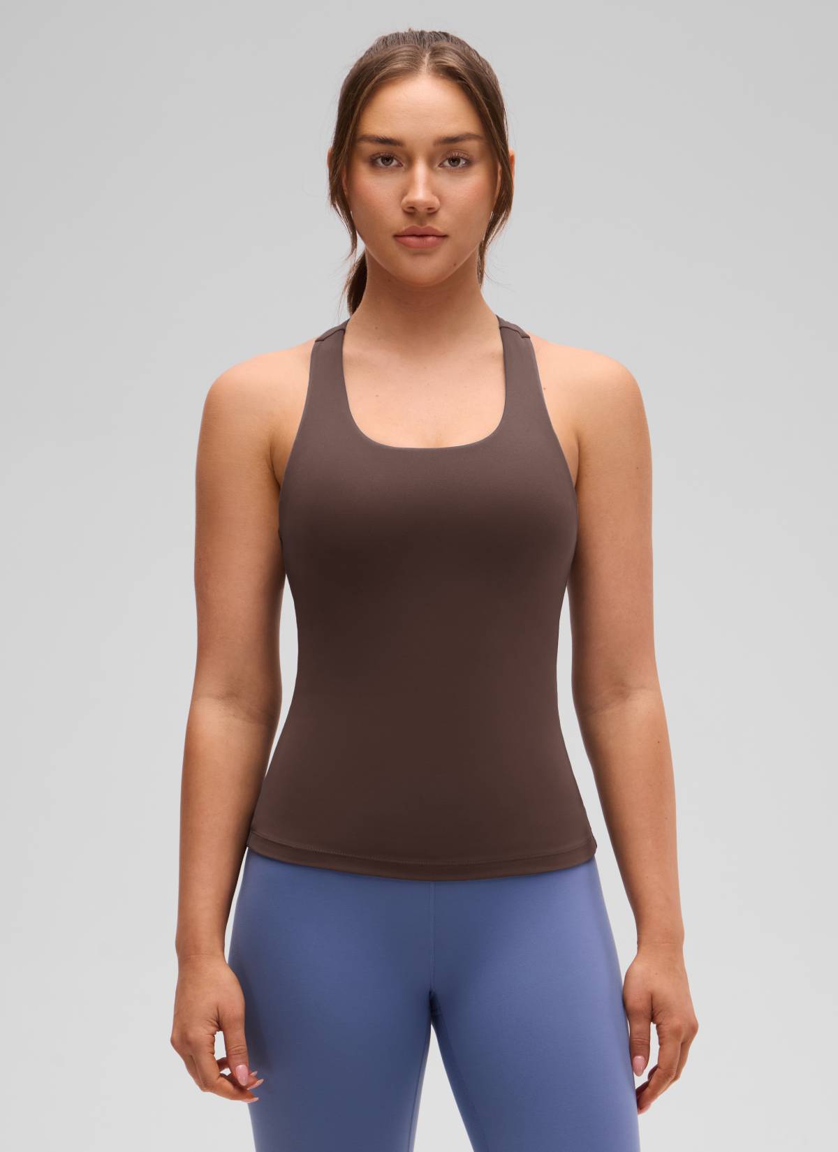 CRZ YOGA レディース ヨガ タイトフィット トップスButterluxe ブラ付きタンクトップ ホットファッジブラウン