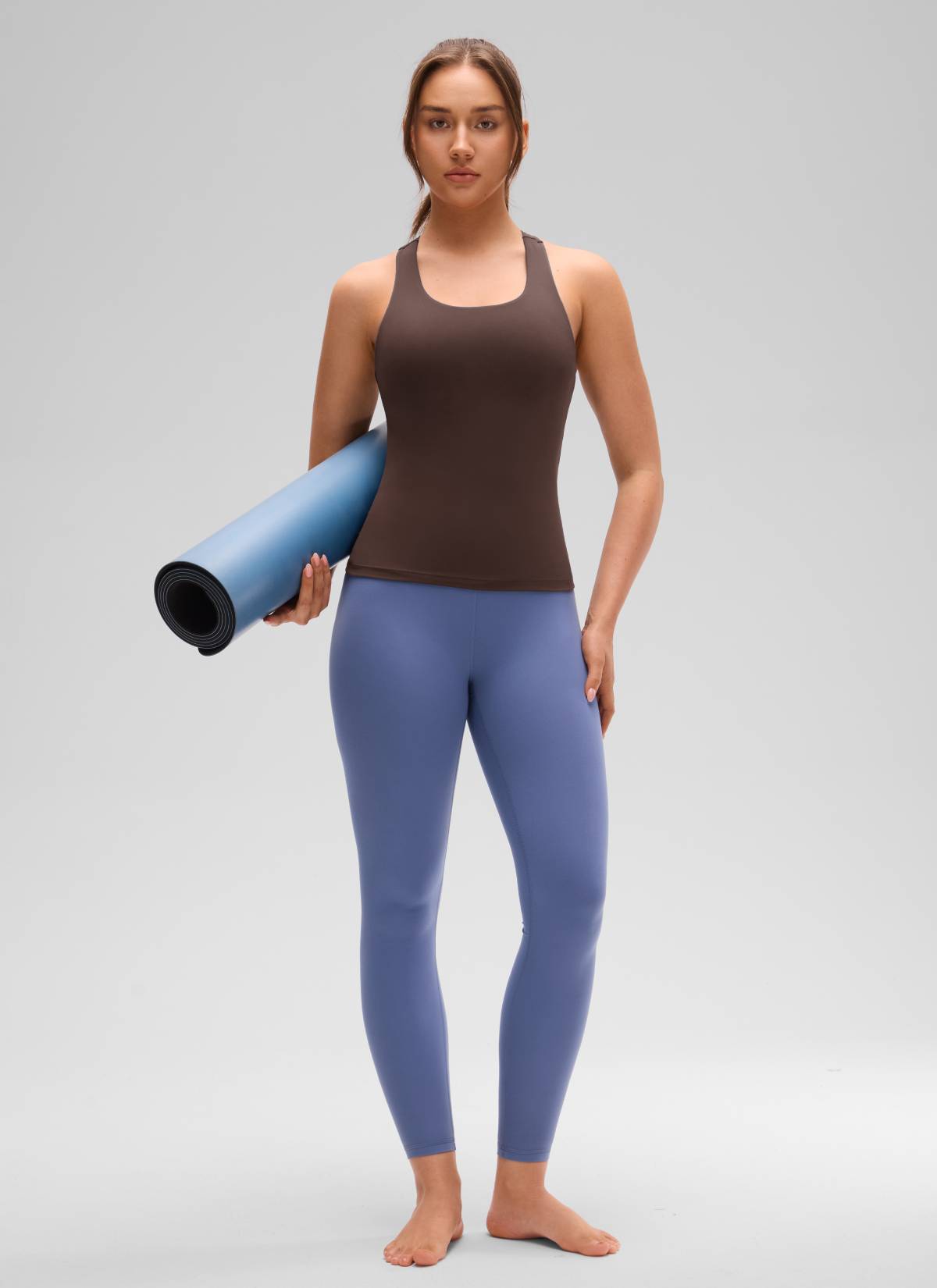 CRZ YOGA レディース ヨガ タイトフィット トップスButterluxe ブラ付きタンクトップ ホットファッジブラウン