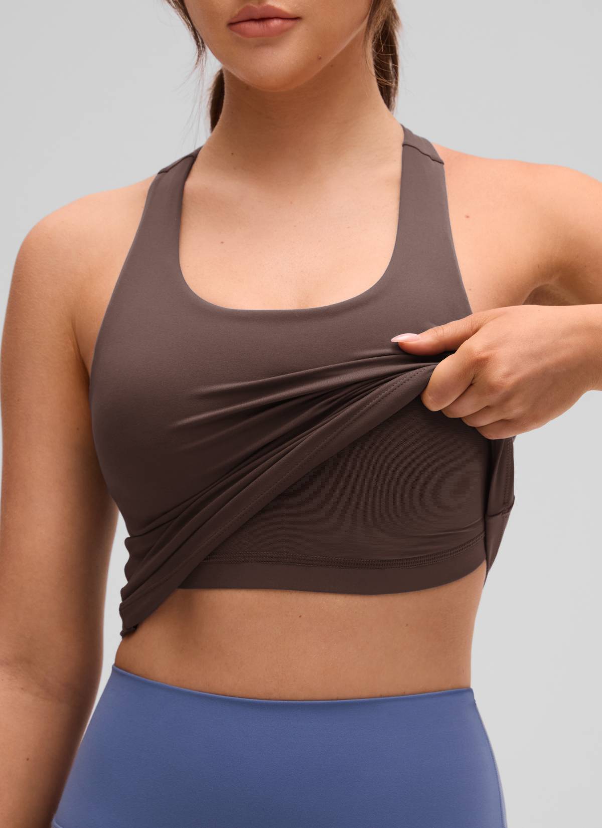 CRZ YOGA レディース ヨガ タイトフィット トップスButterluxe ブラ付きタンクトップ ホットファッジブラウン