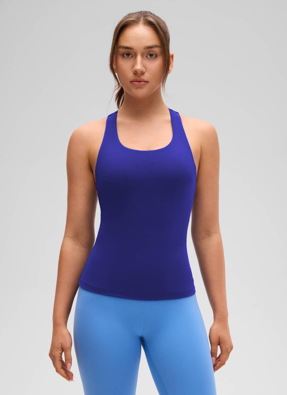 CRZ YOGA レディース ヨガ タイトフィット トップスButterluxe ブラ付きタンクトップ ラークスパーブルー