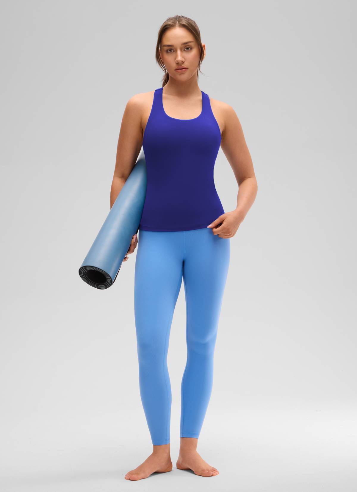 CRZ YOGA レディース ヨガ タイトフィット トップスButterluxe ブラ付きタンクトップ ラークスパーブルー