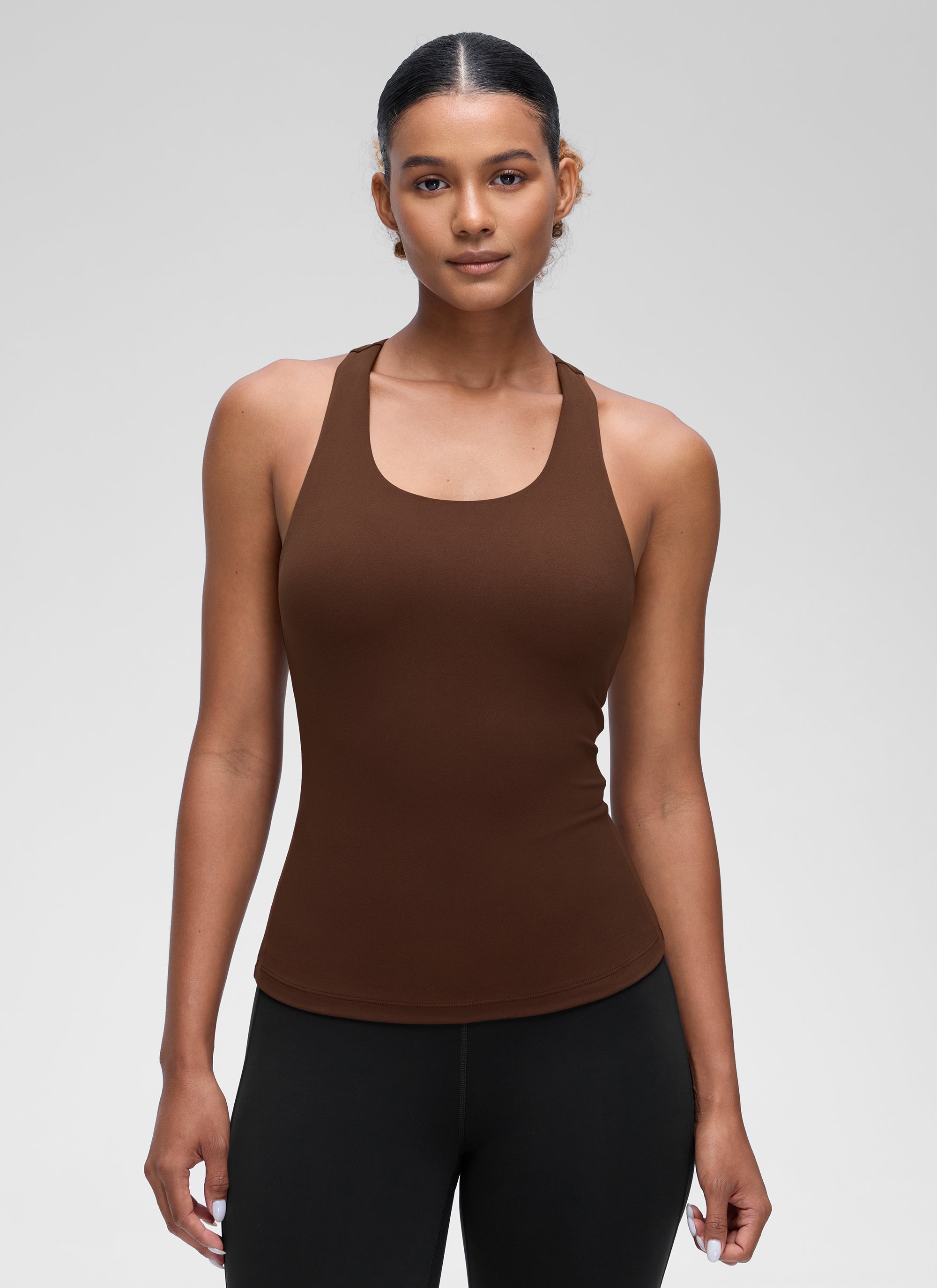 CRZ YOGA レディース ヨガ タイトフィット トップスButterluxe ブラ付きタンクトップ ラバブラウン