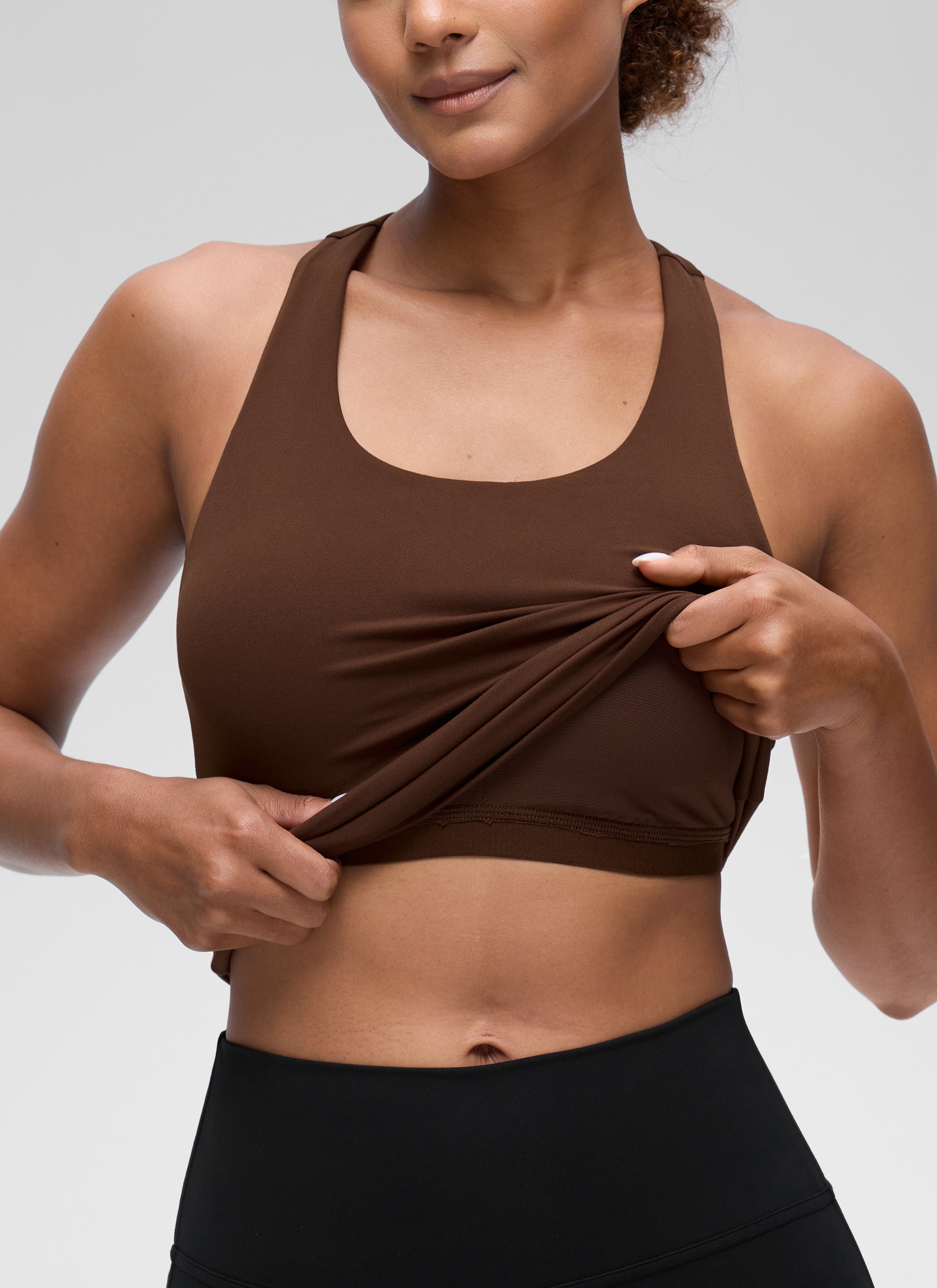 CRZ YOGA レディース ヨガ タイトフィット トップスButterluxe ブラ付きタンクトップ ラバブラウン