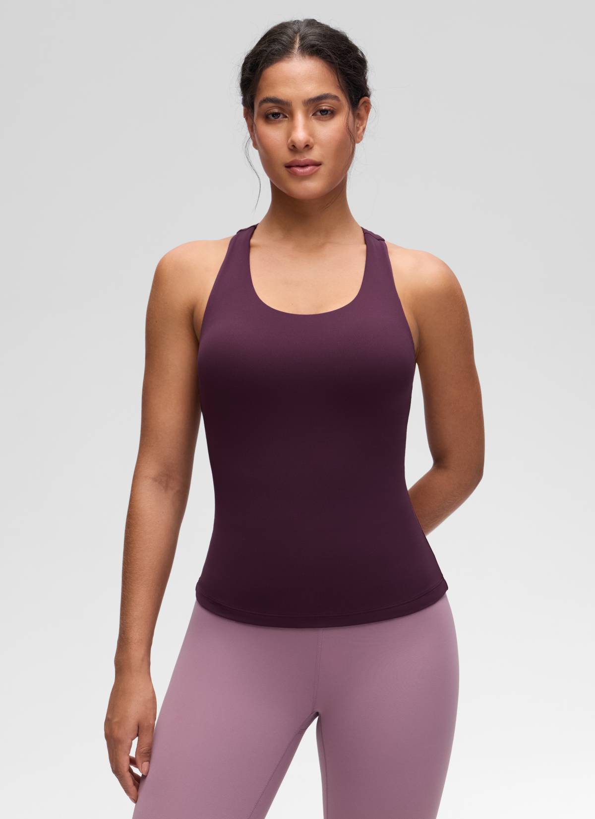 CRZ YOGA レディース ヨガ タイトフィット トップスButterluxe ブラ付きタンクトップ ディープパープル