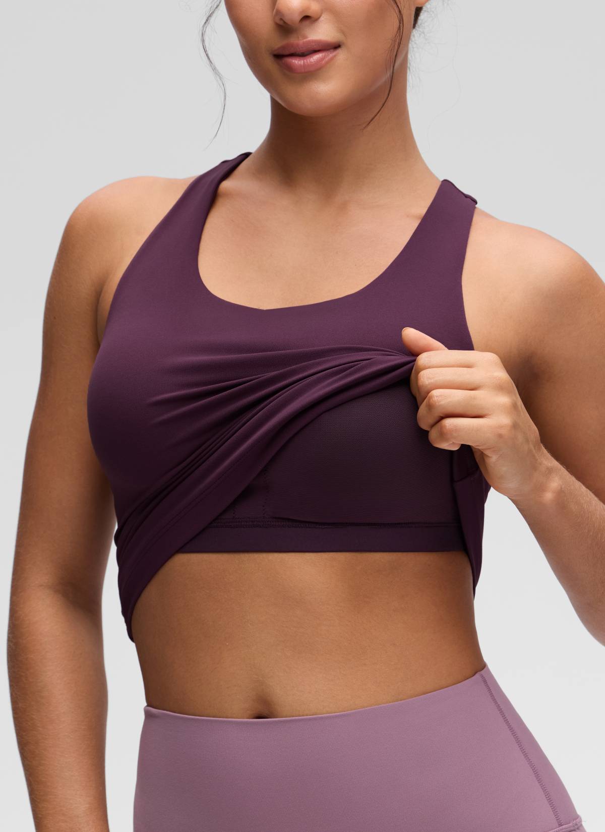 CRZ YOGA レディース ヨガ タイトフィット トップスButterluxe ブラ付きタンクトップ ディープパープル
