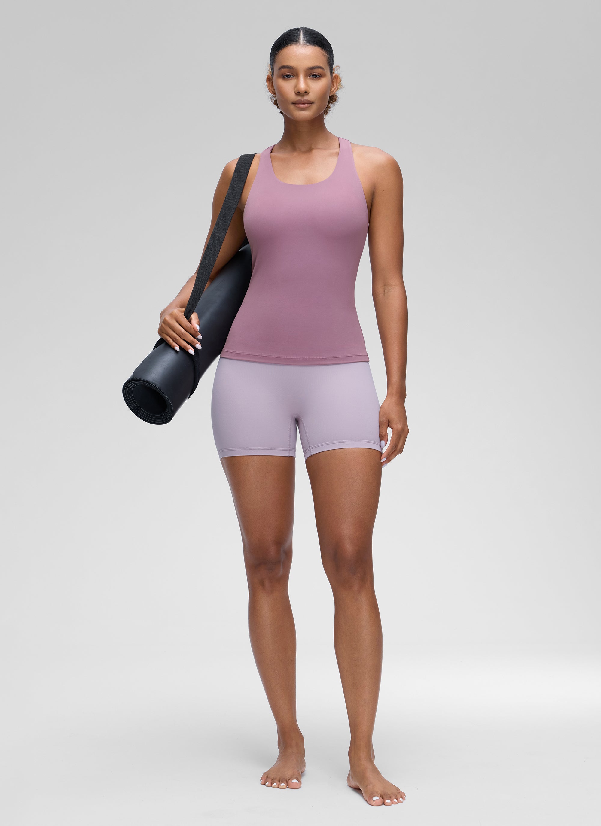CRZ YOGA レディース ヨガ タイトフィット トップスButterluxe ブラ付きタンクトップ ライトラベンダー