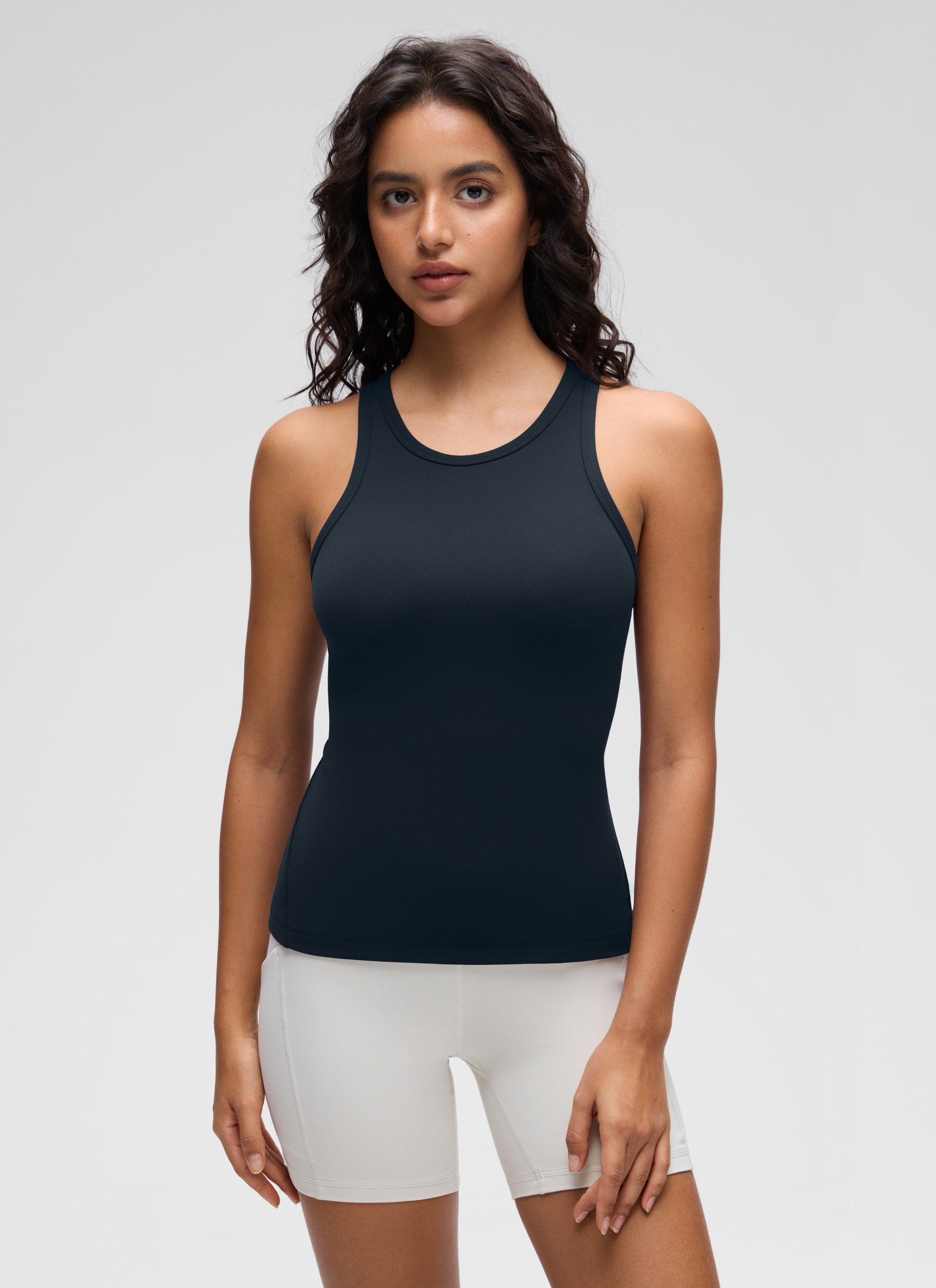 CRZ YOGA Women's Yoga Tight Fit Tops Butterluxe Tank Top High Neck True Navy