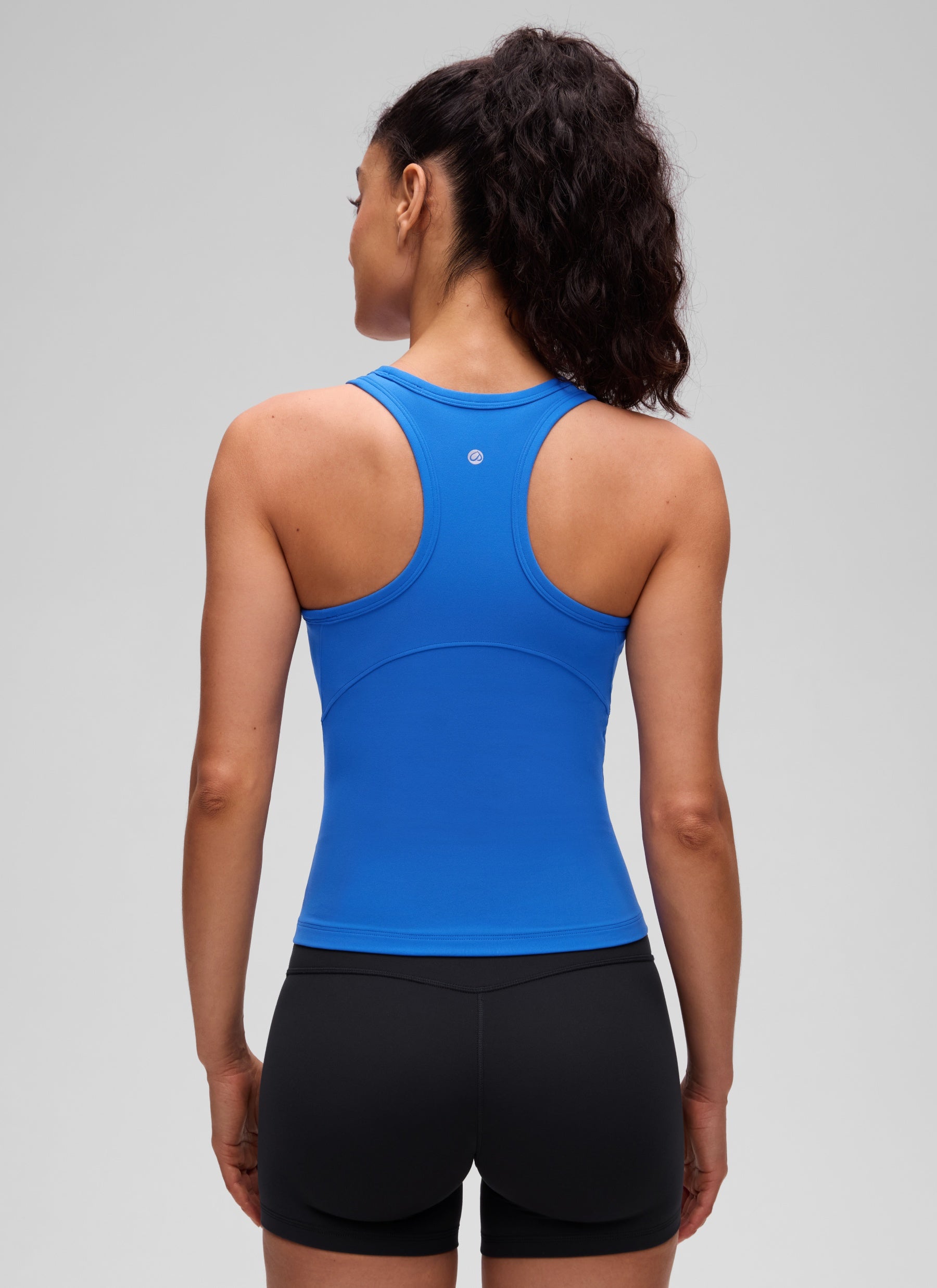 CRZ YOGA Women's Yoga Tight Fit Tops Butterluxe Tank Top High Neck Sparkle Blue