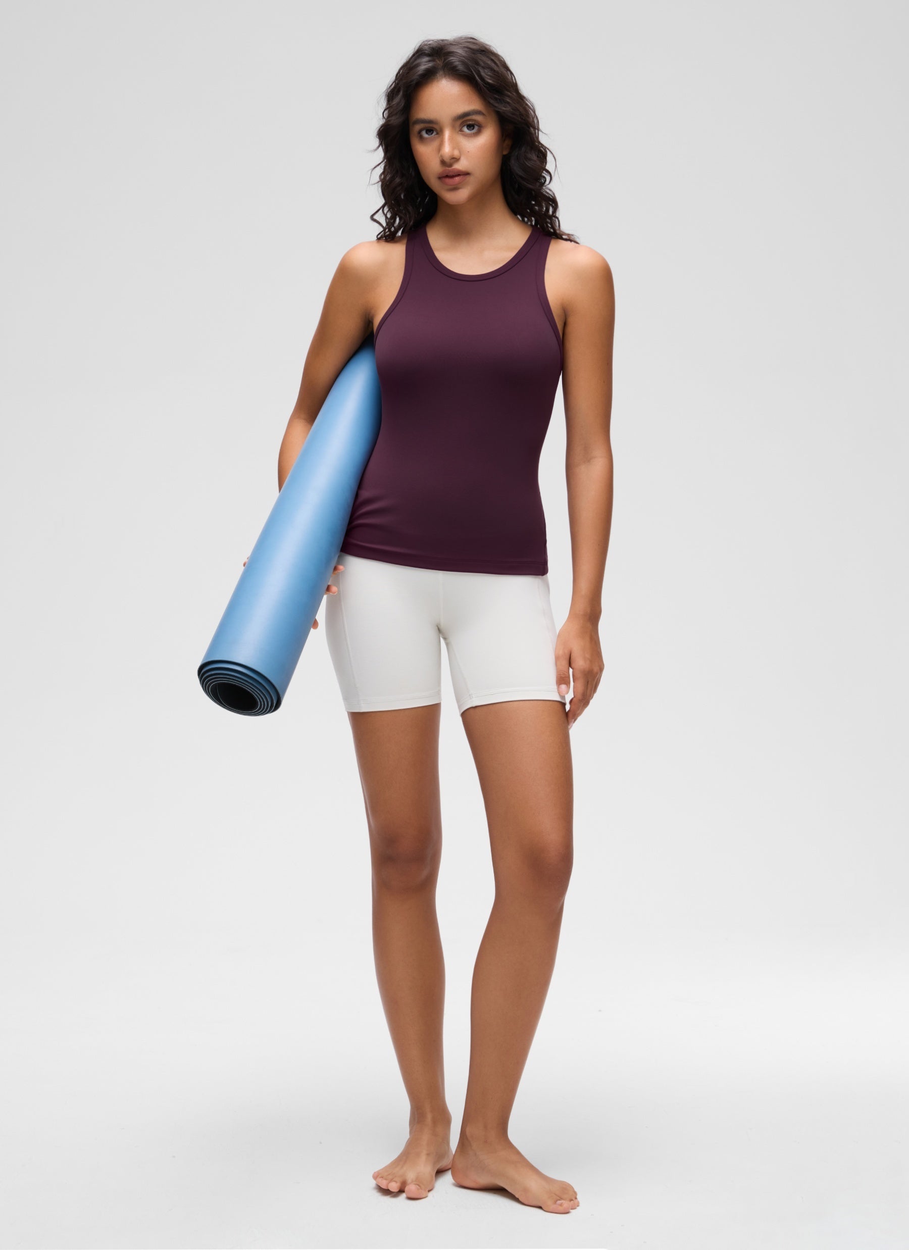 CRZ YOGA Women's Yoga Tight Fit Tops Butterluxe Tank Top High Neck Deep Purple