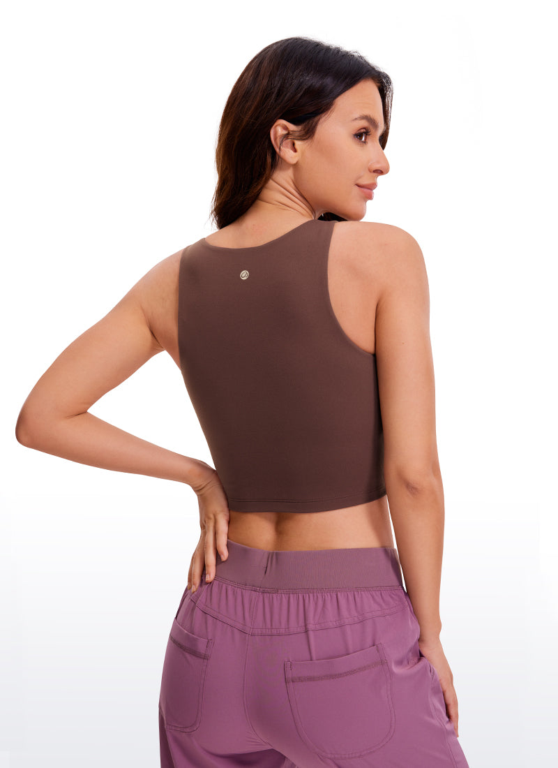 CRZ YOGA Women's Yoga Tight Fit ButterluxeTank Tops Racerback Cropped Taupe