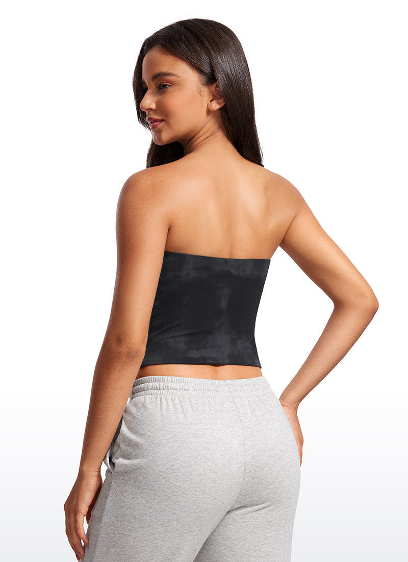CRZ YOGA Women's Casual Butterluxe Tight Fit Strapless Tops Black Tie Dye Flowers